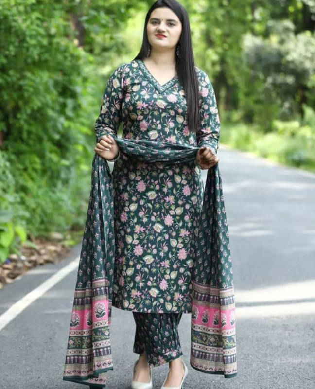     			Supar Sleave Viscose Printed Kurti With Pants Women's Stitched Salwar Suit - Green ( Pack of 1 )