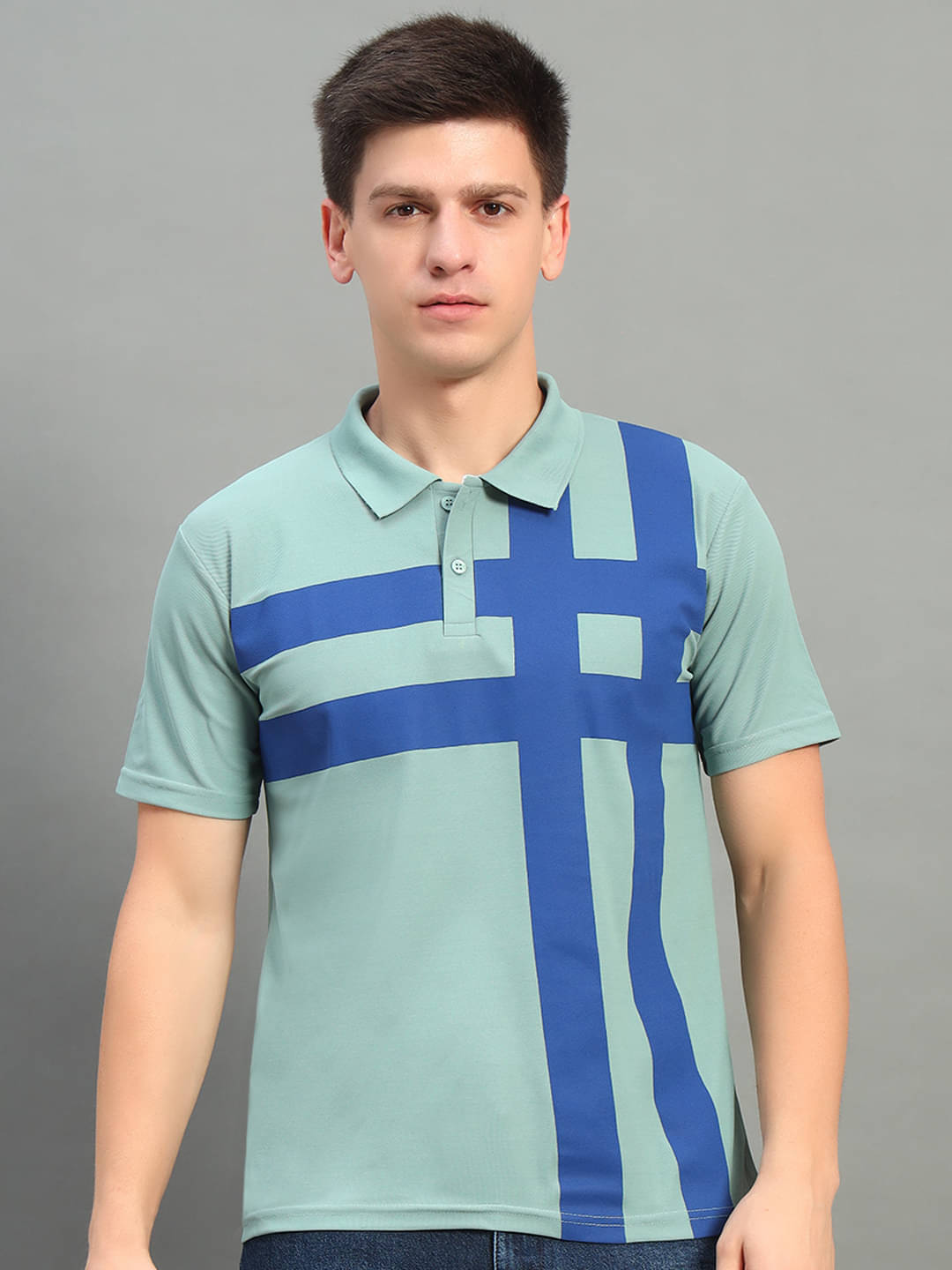     			THE CASUALS Pack of 1 Cotton Blend Regular Fit Printed Half Sleeves Men's Polo T Shirt ( Sea Green )
