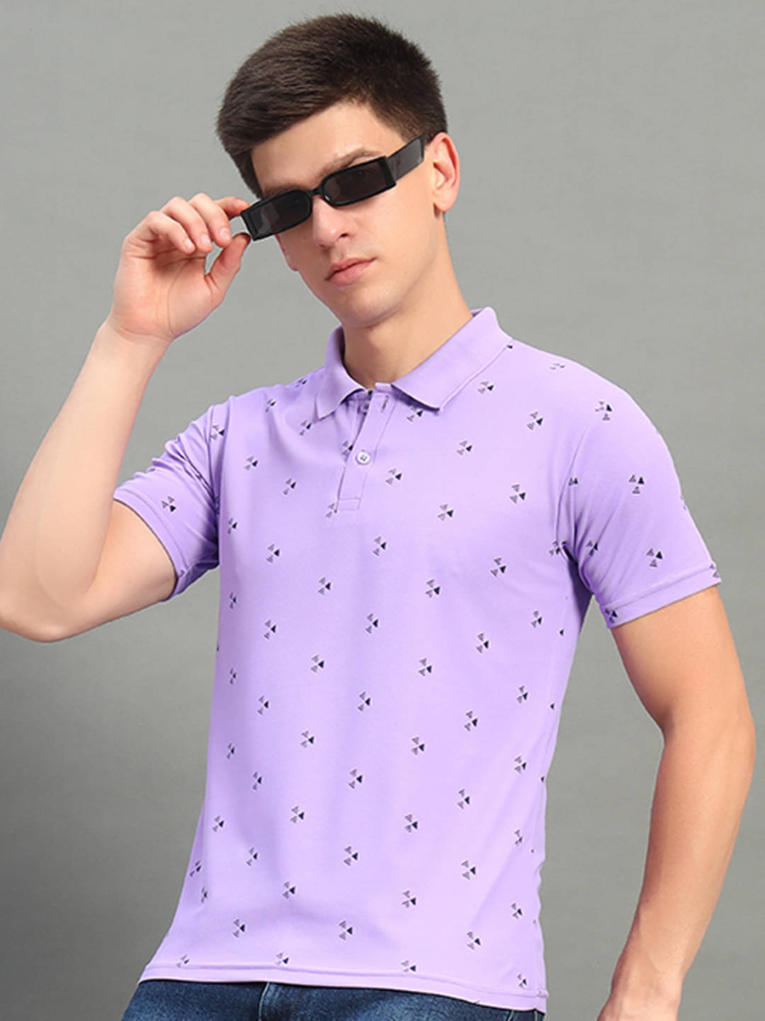     			THE CASUALS Pack of 1 Cotton Blend Regular Fit Printed Half Sleeves Men's Polo T Shirt ( Purple )