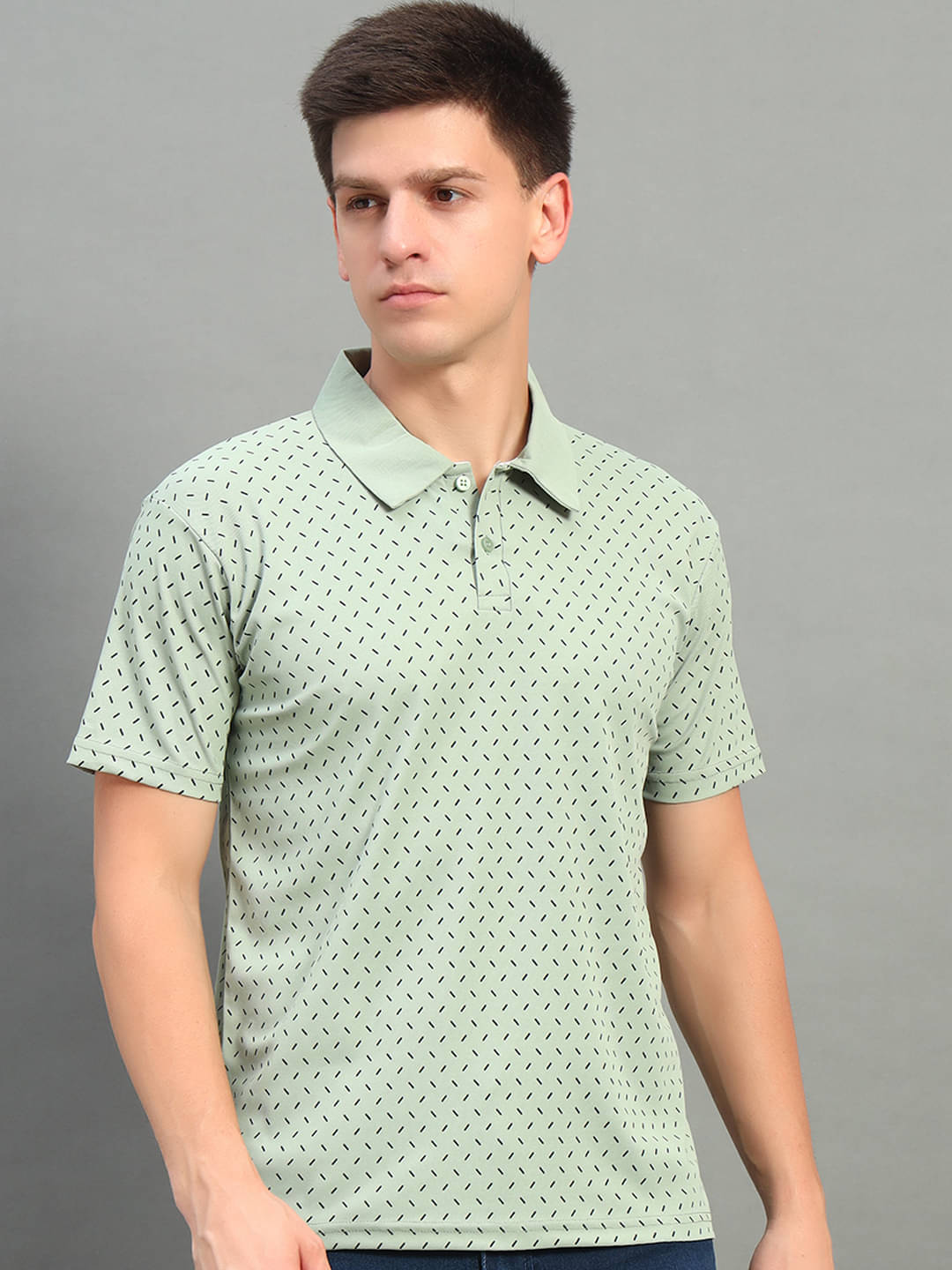     			THE CASUALS Pack of 1 Cotton Blend Regular Fit Printed Half Sleeves Men's Polo T Shirt ( Sea Green )