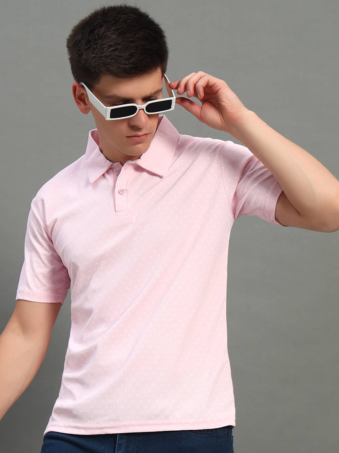     			THE CASUALS Pack of 1 Cotton Blend Regular Fit Printed Half Sleeves Men's Polo T Shirt ( Pink )