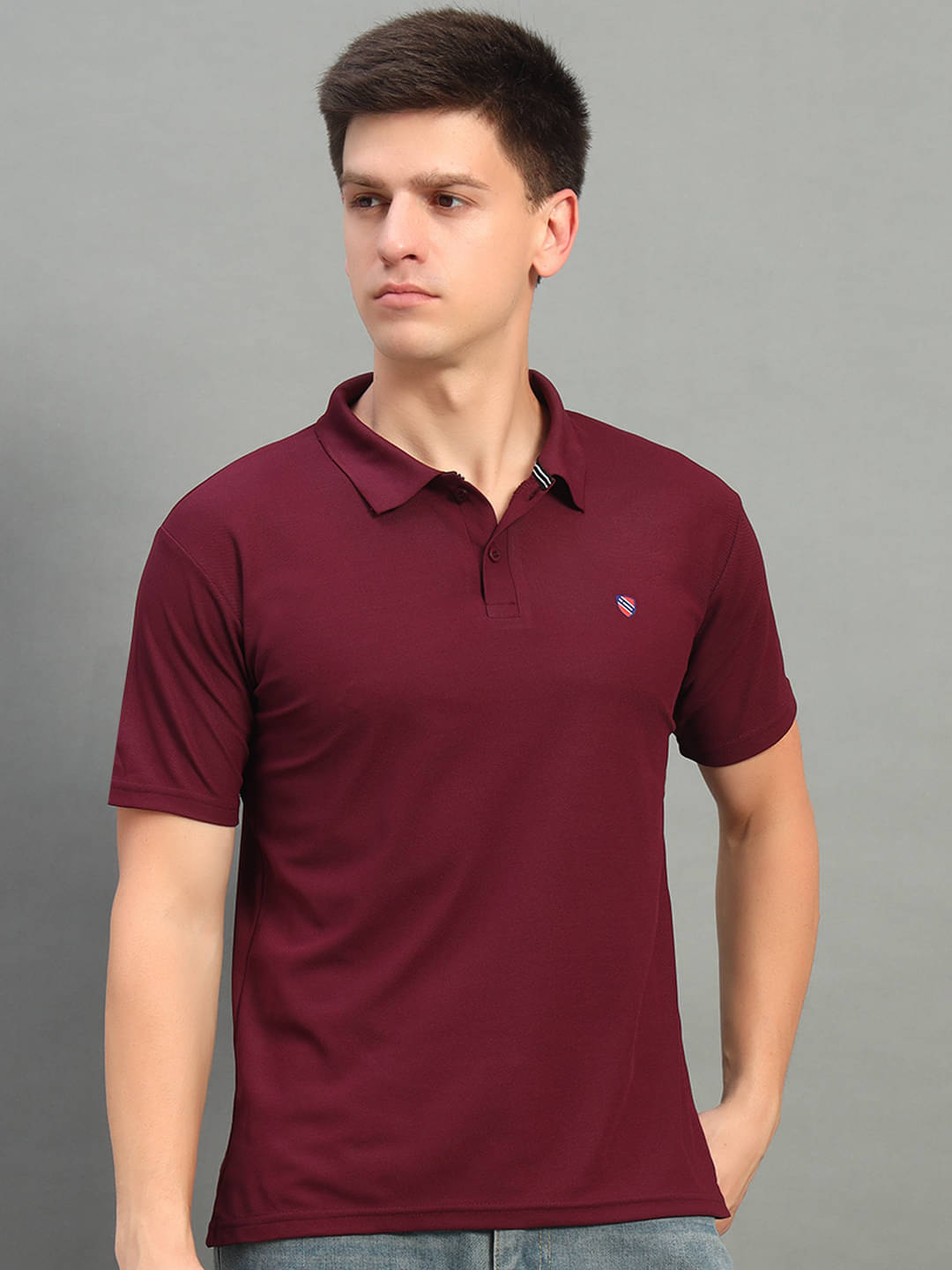 THE CASUALS Pack of 1 Cotton Blend Regular Fit Solid Half Sleeves Men's Polo T Shirt ( Wine ) THE CASUALS Pack of 1 Cotton Blend Regular Fit Solid Half Sleeves Men's Polo T Shirt ( Wine )