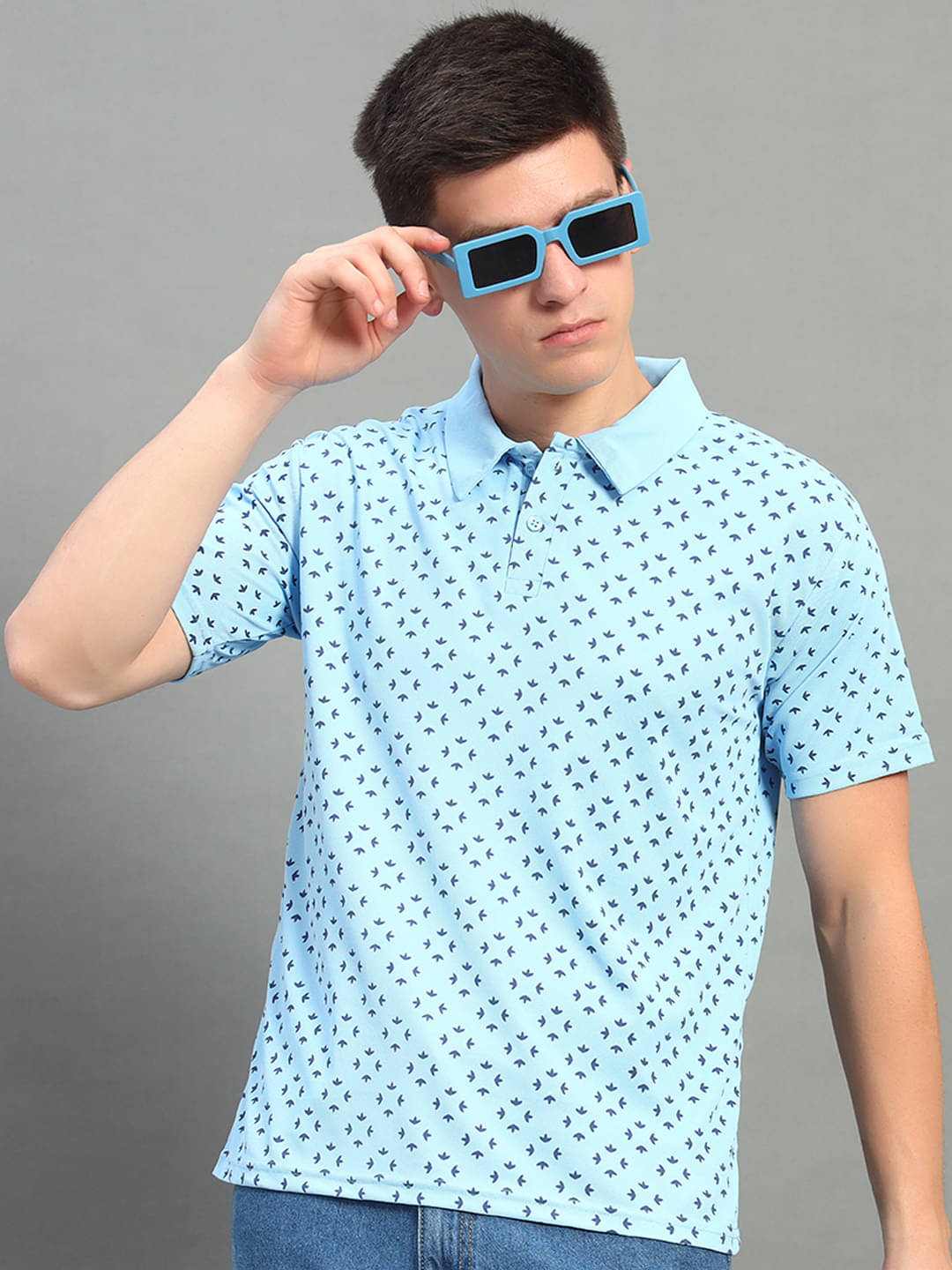 THE CASUALS Pack of 1 Cotton Blend Regular Fit Printed Half Sleeves Men's Polo T Shirt ( Turquoise ) THE CASUALS Pack of 1 Cotton Blend Regular Fit Printed Half Sleeves Men's Polo T Shirt ( Turquoise )