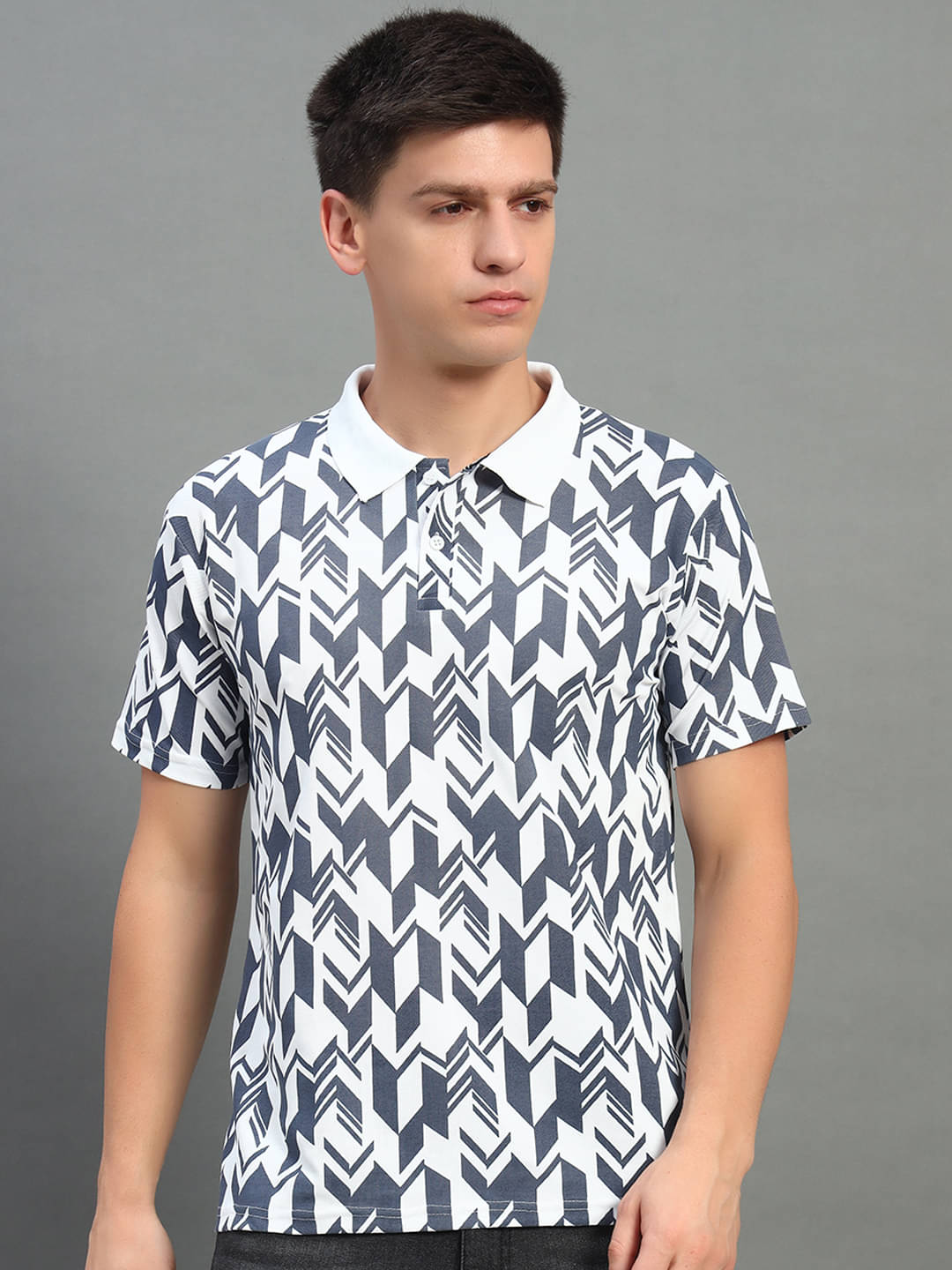     			THE CASUALS Pack of 1 Cotton Blend Regular Fit Printed Half Sleeves Men's Polo T Shirt ( White )
