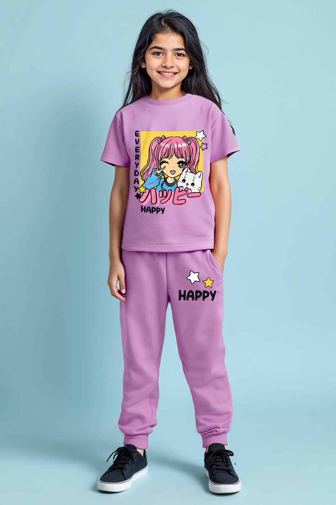 Trampoline Pack of 1 Girls Cotton Blend T-shirt & Pants ( Purple )