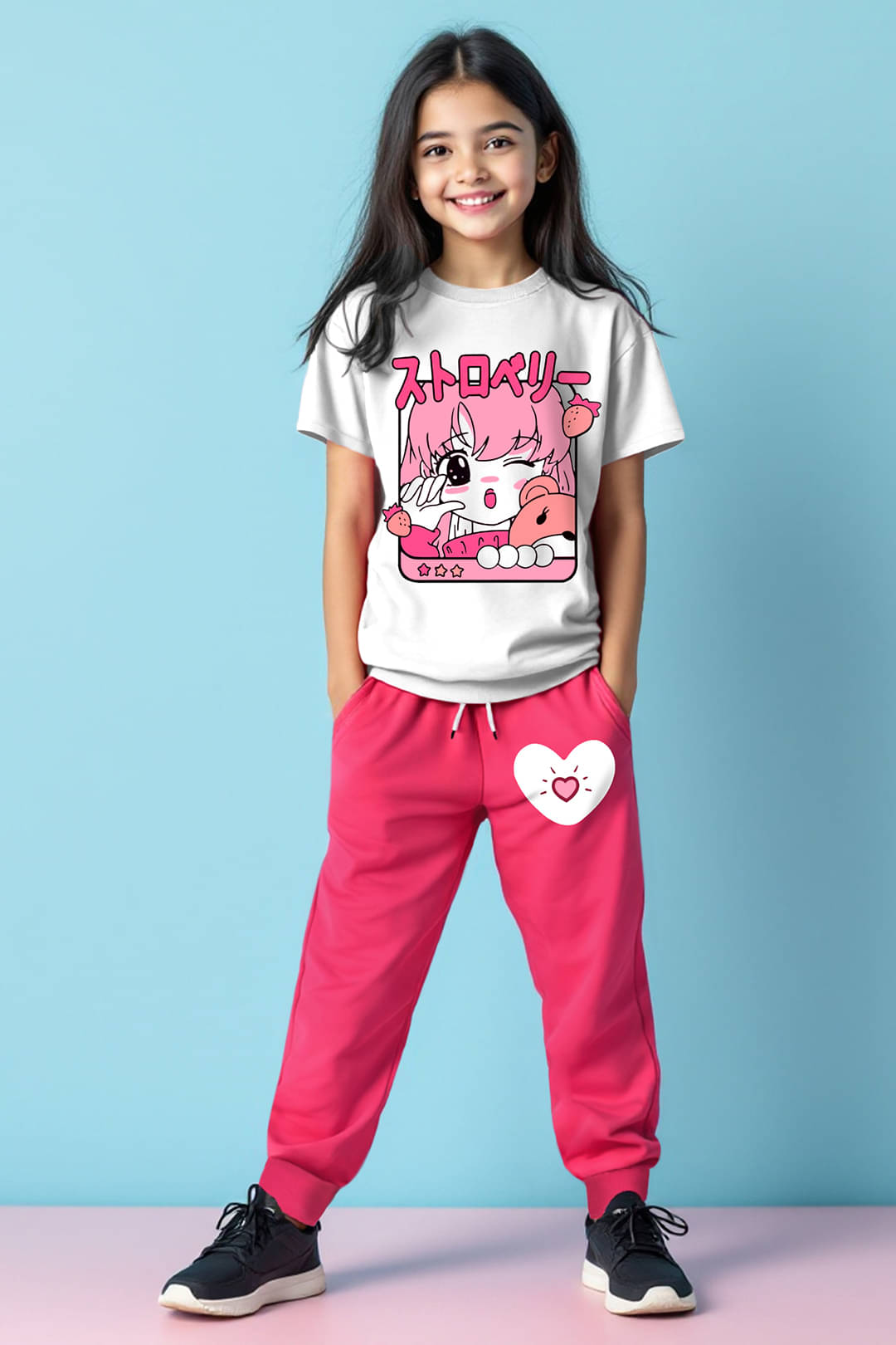     			Trampoline Pack of 1 Girls Cotton Blend T-shirt & Pants ( White & Pink )