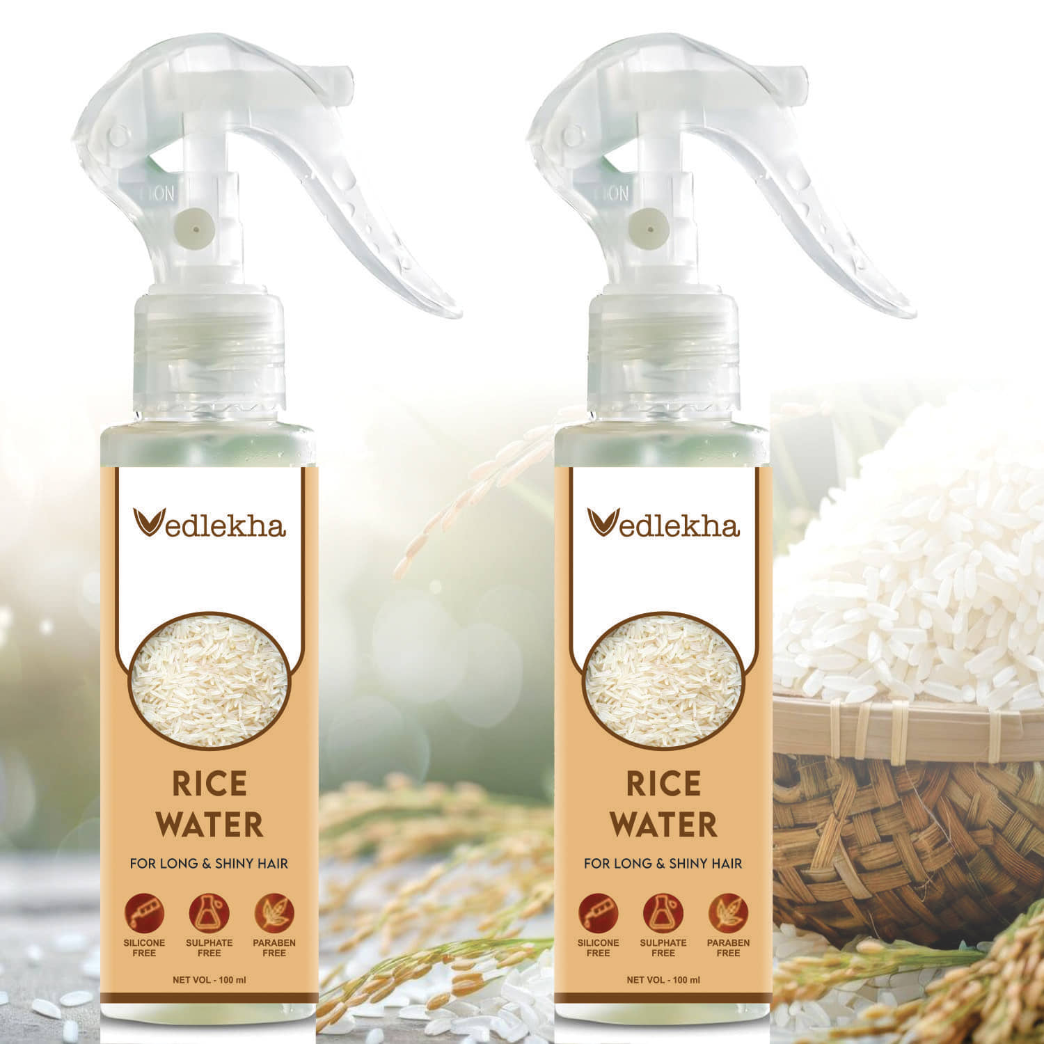 Vedlekha Rice Water Hair Spray For Hair Shine, Anti Dandruff Hair Sprays 200 mL Pack of 2