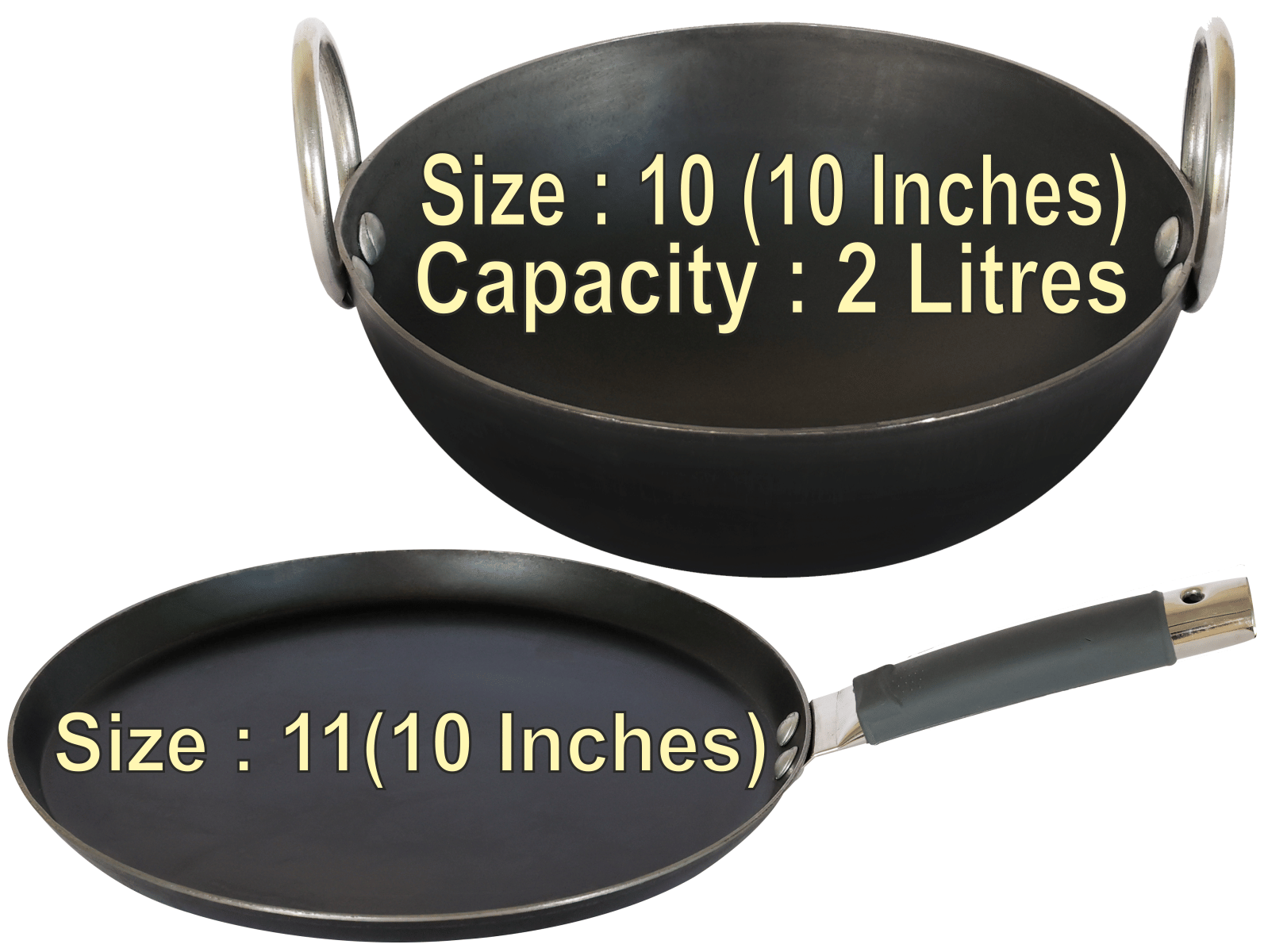     			Veer Tawa Combo Non coated Iron Kadhai Heavy Bottom Stainless Steel Handle 2 Thickness mm 25 cm Diameter ( 2 L )