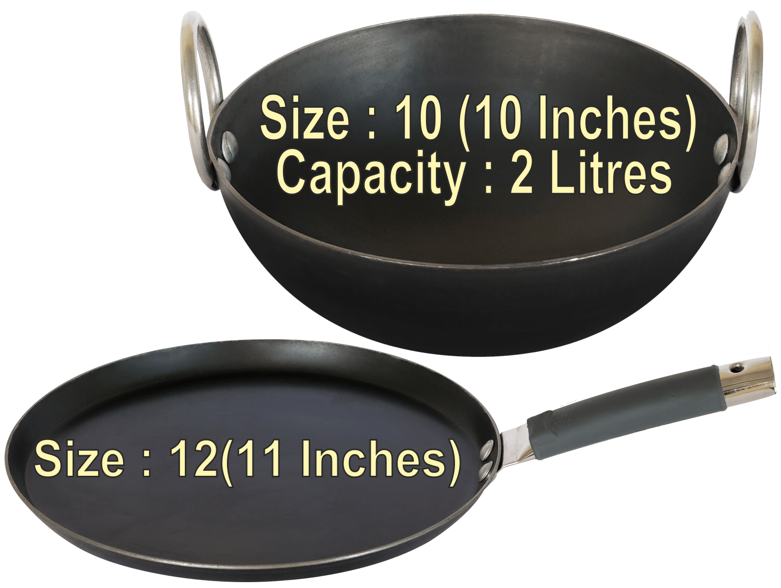 Veer Tawa Combo Non coated Iron Kadhai Heavy Bottom Stainless Steel Handle 2 Thickness mm 25 cm Diameter ( 2 L ) Veer Tawa Combo Non coated Iron Kadhai Heavy Bottom Stainless Steel Handle 2 Thickness mm 25 cm Diameter ( 2 L )
