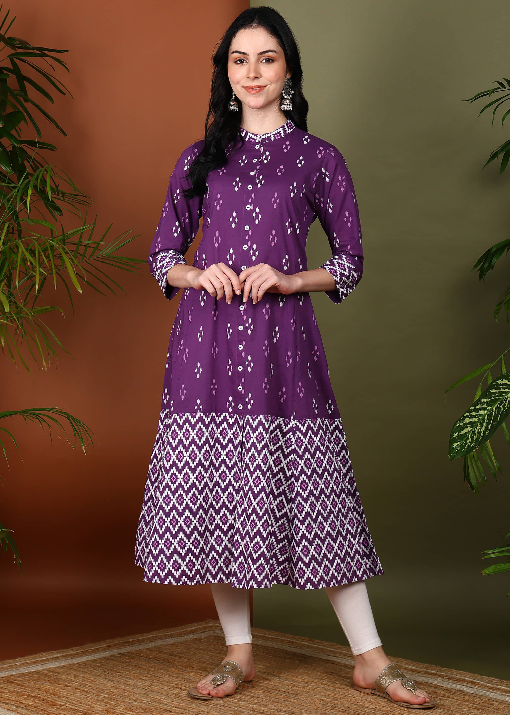 Yash Gallery Pack of 1 Cotton Printed Front Slit Women's Kurti - ( Purple ) - Kurtis, Tunics | Buy online on ZillyBuy