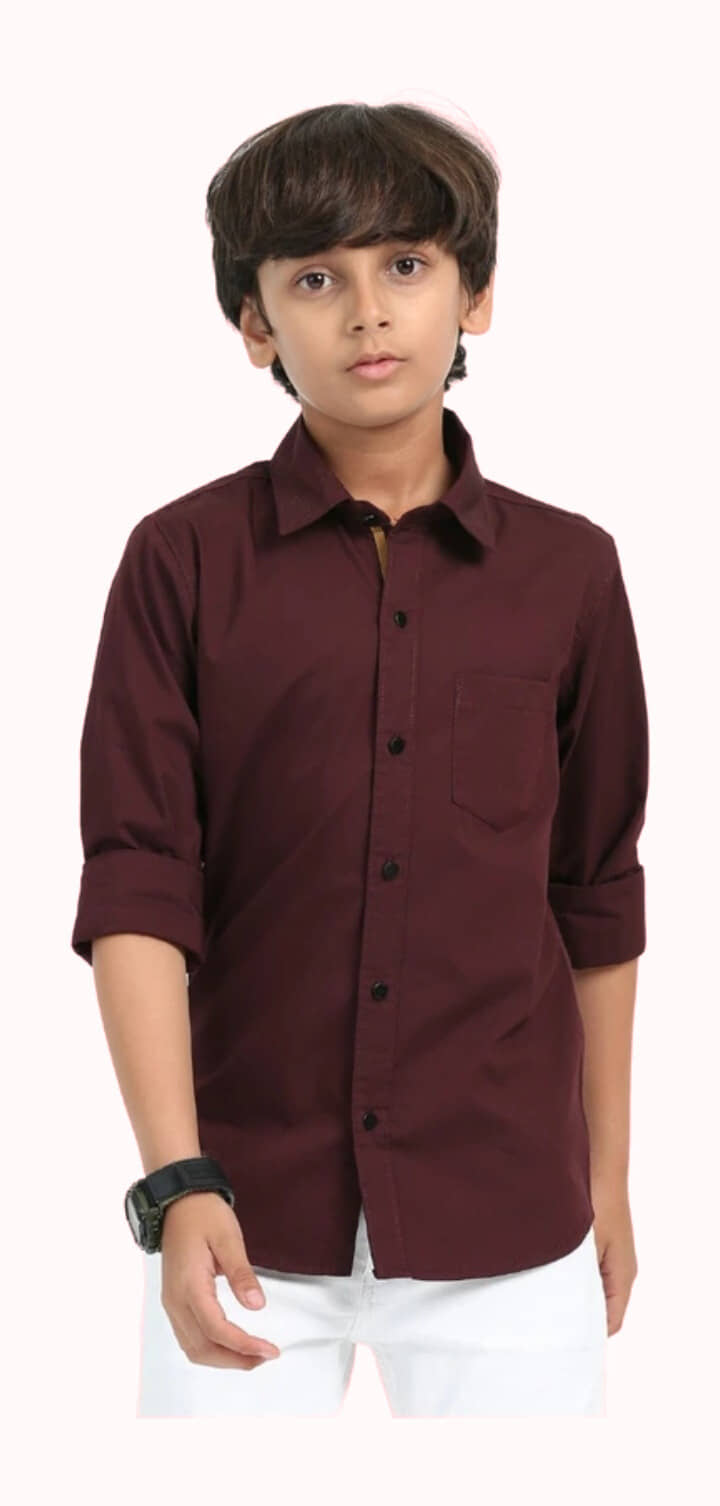 ZAKAR STYLE Pack of 1 Boys 100% Cotton Full Sleeves Shirt ( Brown )