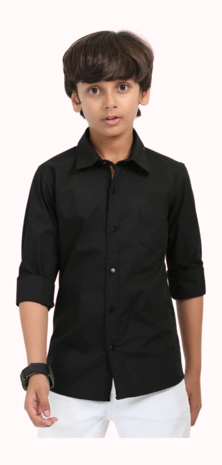 ZAKAR STYLE Pack of 1 Boys 100% Cotton Full Sleeves Shirt ( Black ) ZAKAR STYLE Pack of 1 Boys 100% Cotton Full Sleeves Shirt ( Black )