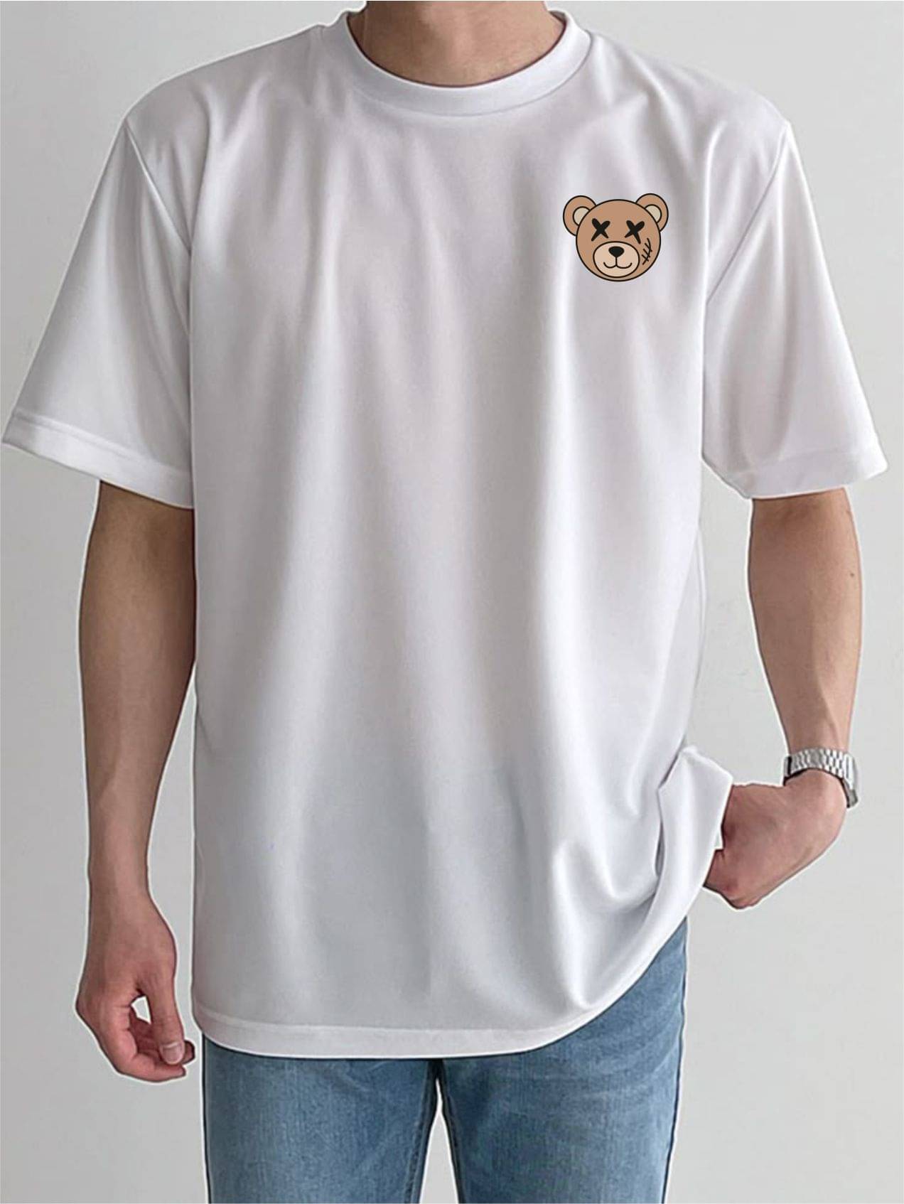     			ekadravin Cotton Oversized Fit Printed Half Sleeves Men's Round T-Shirt - White ( Pack of 1 )