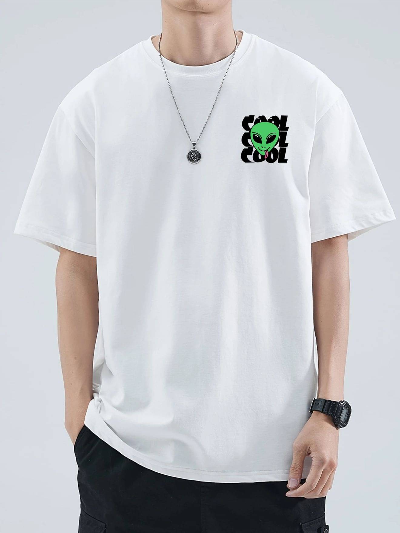     			ekadravin Cotton Oversized Fit Printed Half Sleeves Men's Round T-Shirt - White ( Pack of 1 )