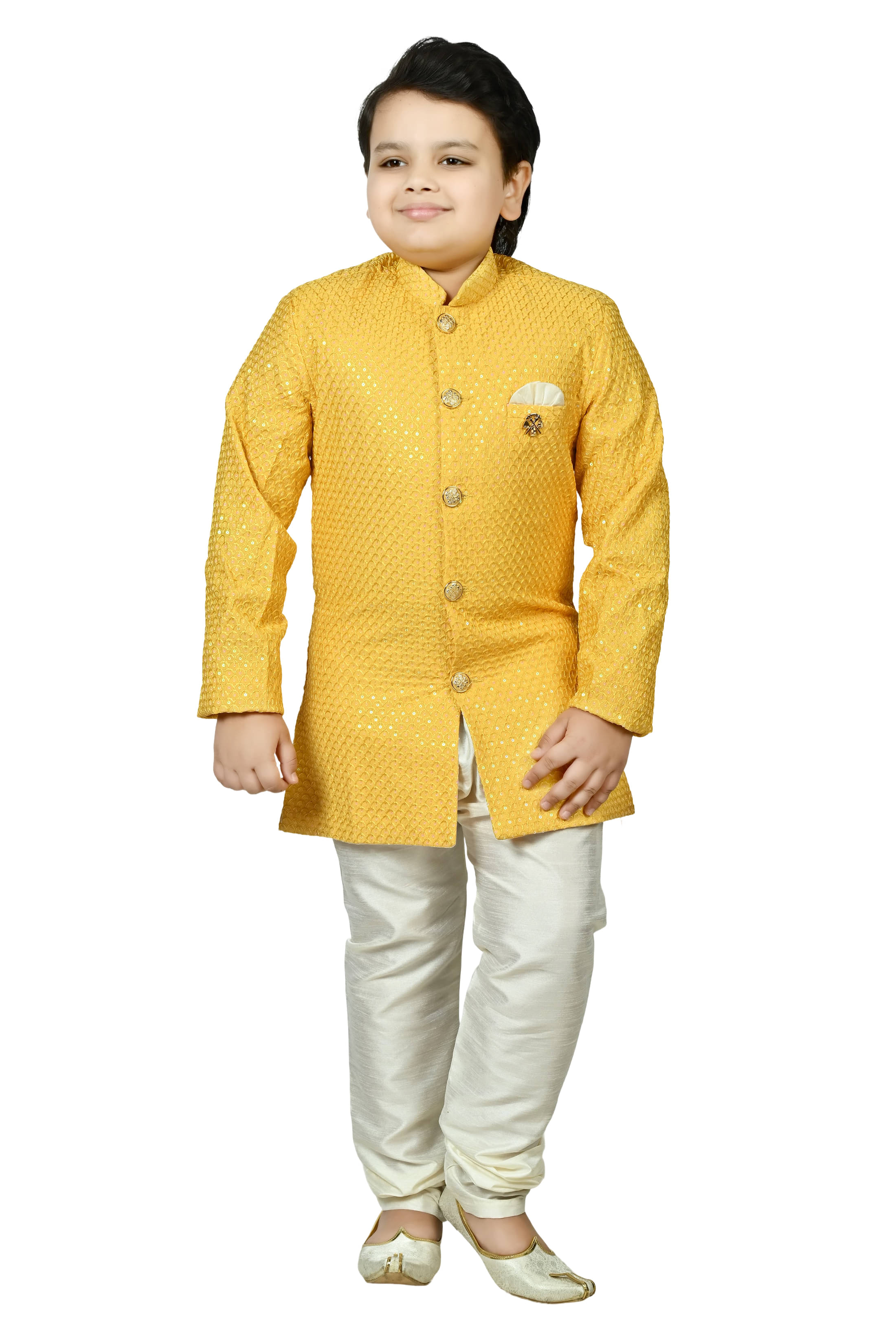     			Arshia Fashions Boys Sequin Sequined - Pattern Sherwani ( Yellow , Pack of 1 )