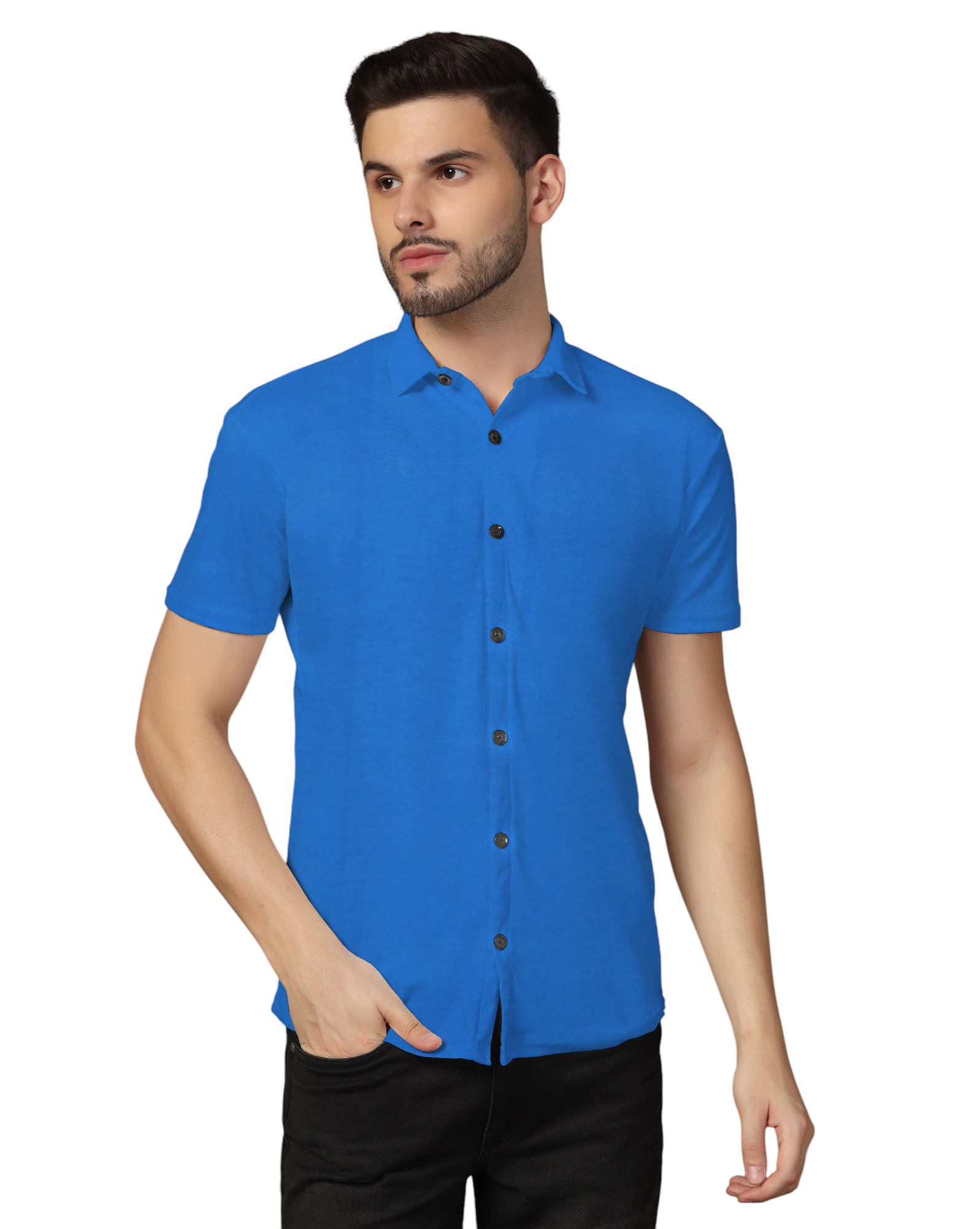     			Beyou Fashion Cotton Blend Regular Fit Solids Half Sleeves Men's Casual Shirt - Blue ( Pack of 1 )