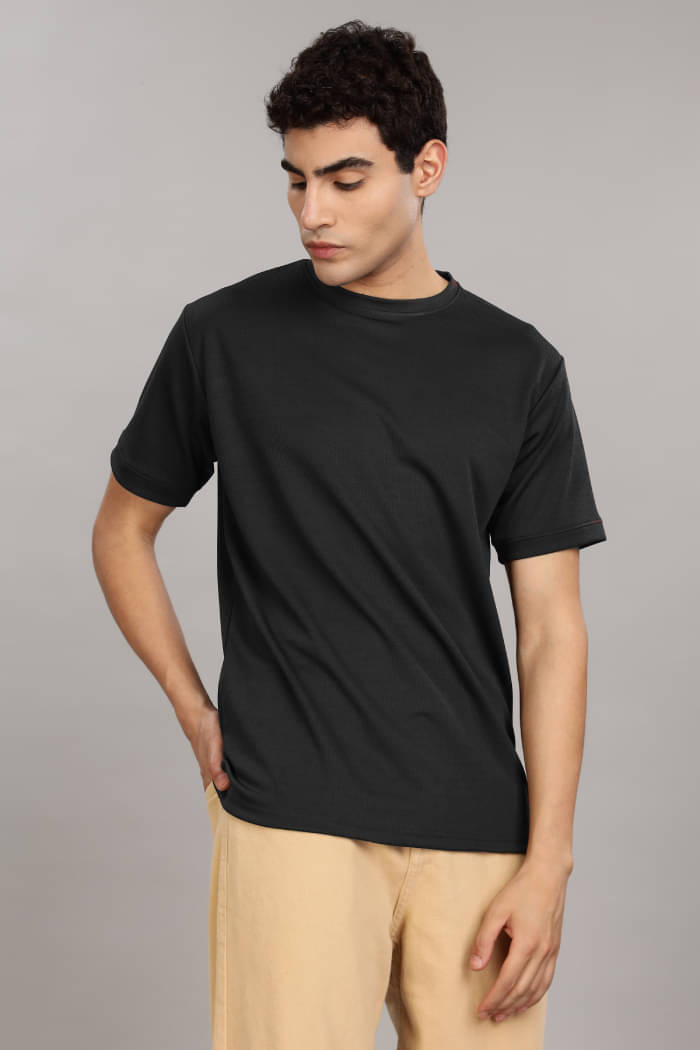     			CAT BUNNY Cotton Blend Regular Fit Solid Half Sleeves Men's Round T-Shirt - Black ( Pack of 1 )