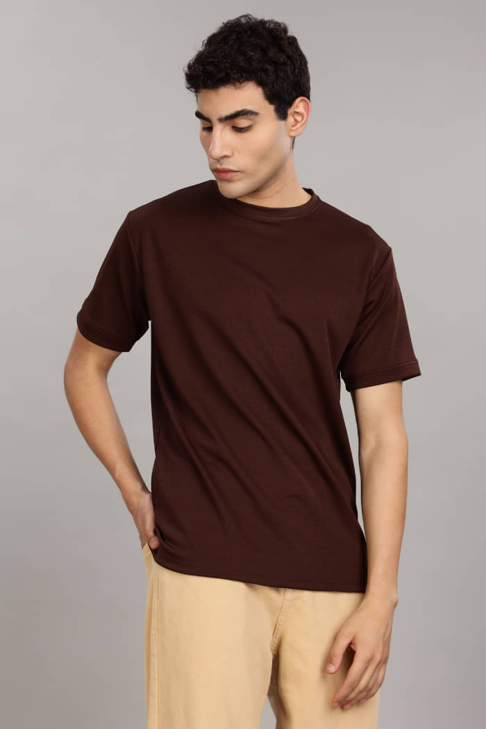     			CAT BUNNY Cotton Blend Regular Fit Solid Half Sleeves Men's Round T-Shirt - Brown ( Pack of 1 )