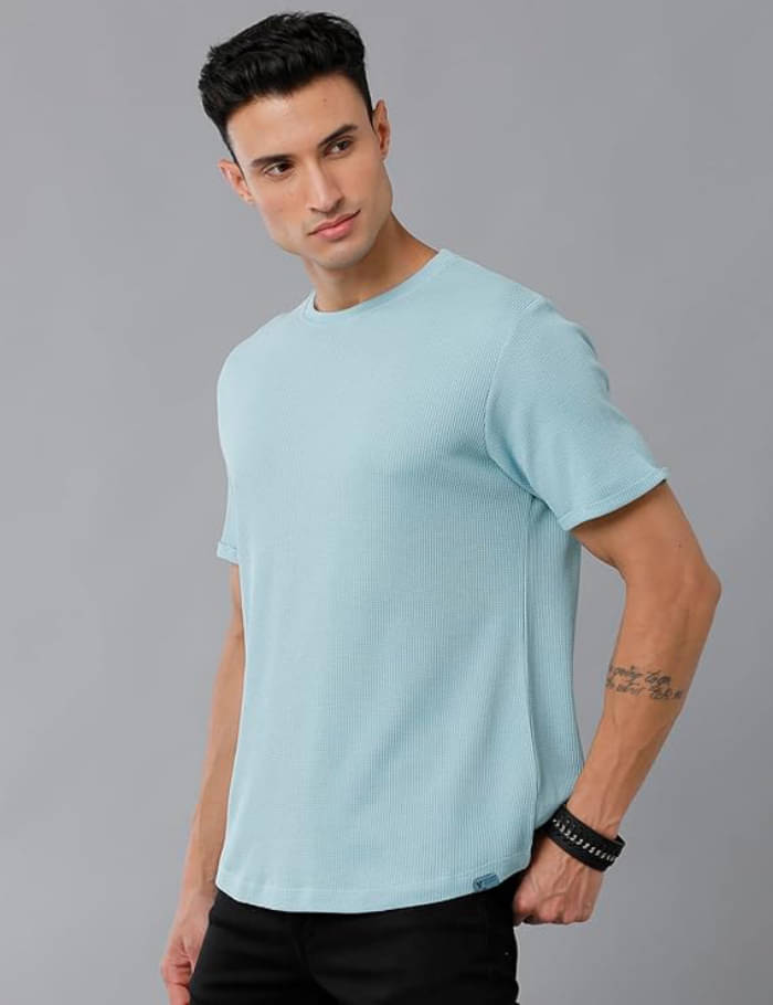     			CAT BUNNY Cotton Blend Regular Fit Solid Half Sleeves Men's Round T-Shirt - Blue ( Pack of 1 )