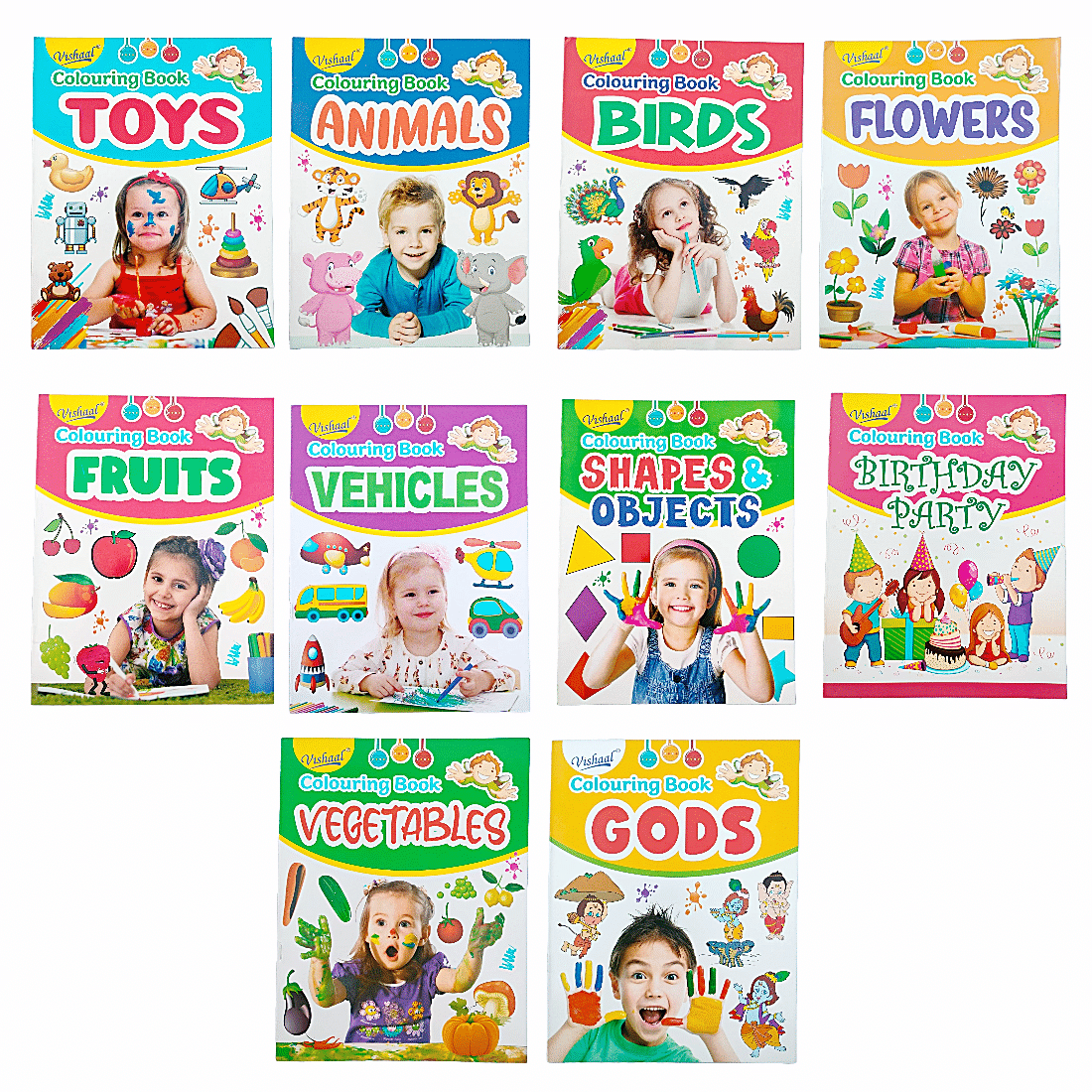 Combo of 10 A4 books "Colouring Book" Set of 10 Coloring Book TOYS/ ANIMALS/ BIRDS/ FLOWERS/ FRUITS/ VEHICLES/ SHAPES & OBJECTS/ BIRTHDAY PARTY/ VEGETABLES/ GODS ,Each Book Have 16 Page Combo of 10 A4 books "Colouring Book" Set of 10 Coloring Book TOYS/ ANIMALS/ BIRDS/ FLOWERS/ FRUITS/ VEHICLES/ SHAPES & OBJECTS/ BIRTHDAY PARTY/ VEGETABLES/ GODS ,Each Book Have 16 Page