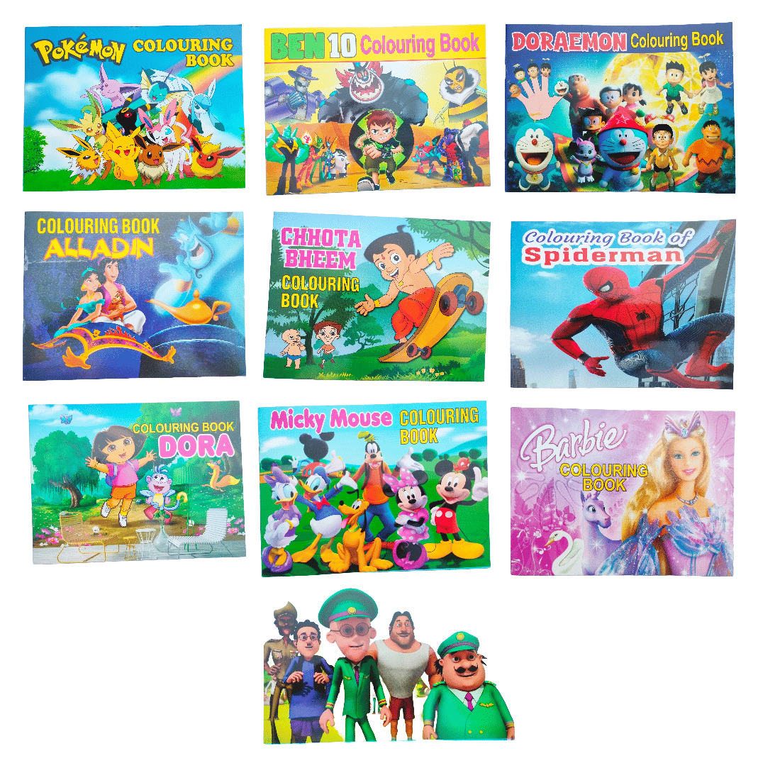 Combo of 10 books "Colouring Book" Set of 10 Coloring Book, POKEMON/ DORA/ DORAEMON/ MOTU PATLU/ BEN10/ MICKY MOUSE/ CHHOTA BHEEM/ SPIDERMAN/ BARBI/ ALLADIN, Each Book Have 16 Page Combo of 10 books "Colouring Book" Set of 10 Coloring Book, POKEMON/ DORA/ DORAEMON/ MOTU PATLU/ BEN10/ MICKY MOUSE/ CHHOTA BHEEM/ SPIDERMAN/ BARBI/ ALLADIN, Each Book Have 16 Page