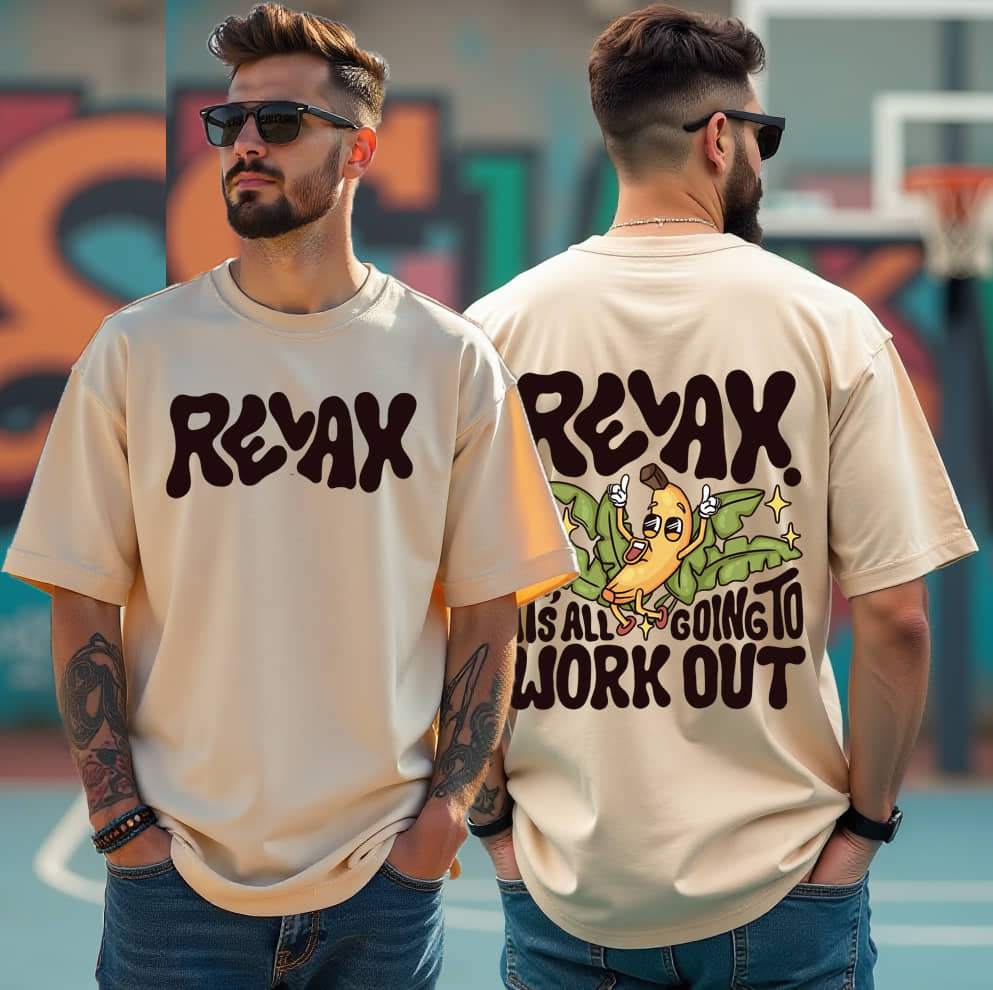 Diversify Cotton Oversized Fit Printed Half Sleeves Men's Round T-Shirt - Beige ( Pack of 1 )
