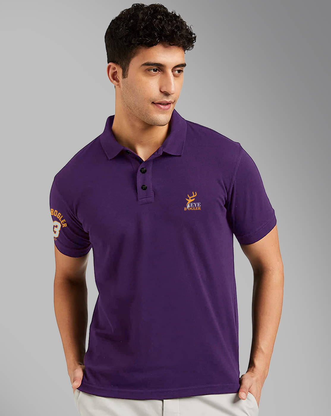 Eyebogler Cotton Blend Regular Fit Printed Half Sleeves Men's Mandarin Collar T-Shirt - Purple ( Pack of 1 ) Eyebogler Cotton Blend Regular Fit Printed Half Sleeves Men's Mandarin Collar T-Shirt - Purple ( Pack of 1 )