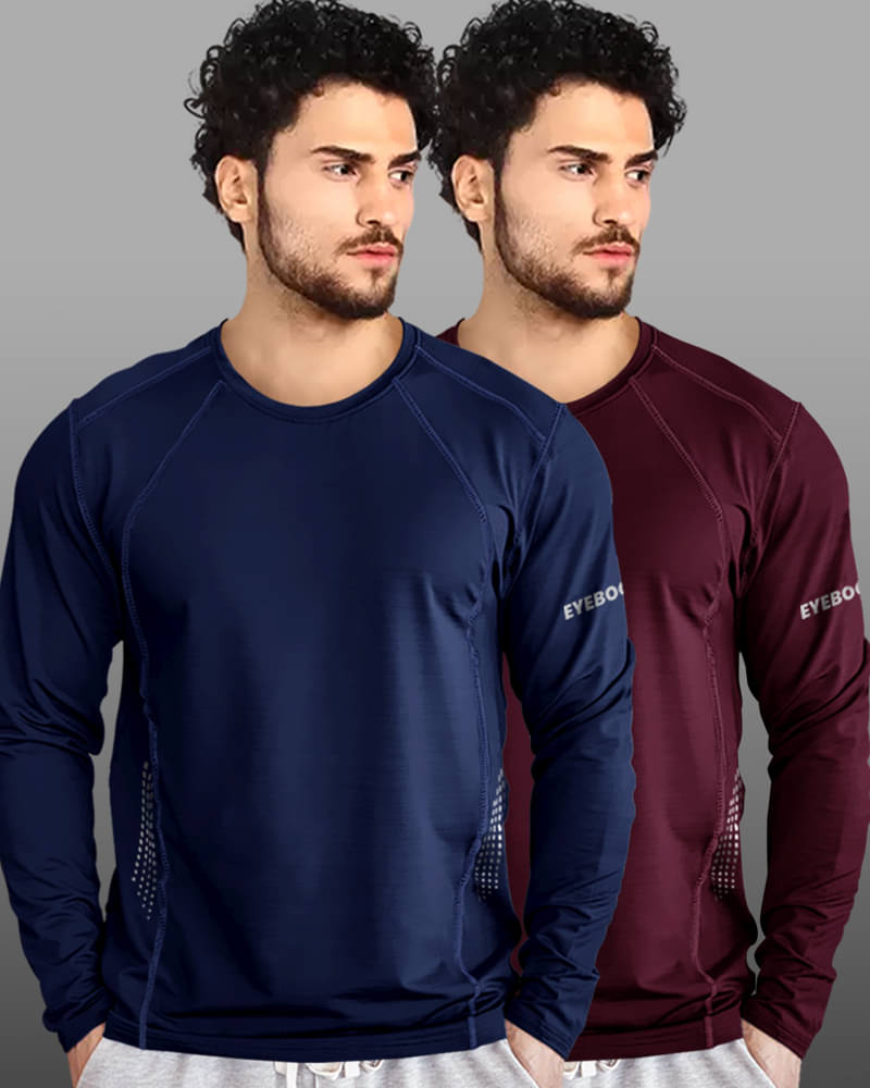 Eyebogler Polyester Regular Fit Solid Full Sleeves Men's Round T-Shirt - Navy ( Pack of 2 ) Eyebogler Polyester Regular Fit Solid Full Sleeves Men's Round T-Shirt - Navy ( Pack of 2 )