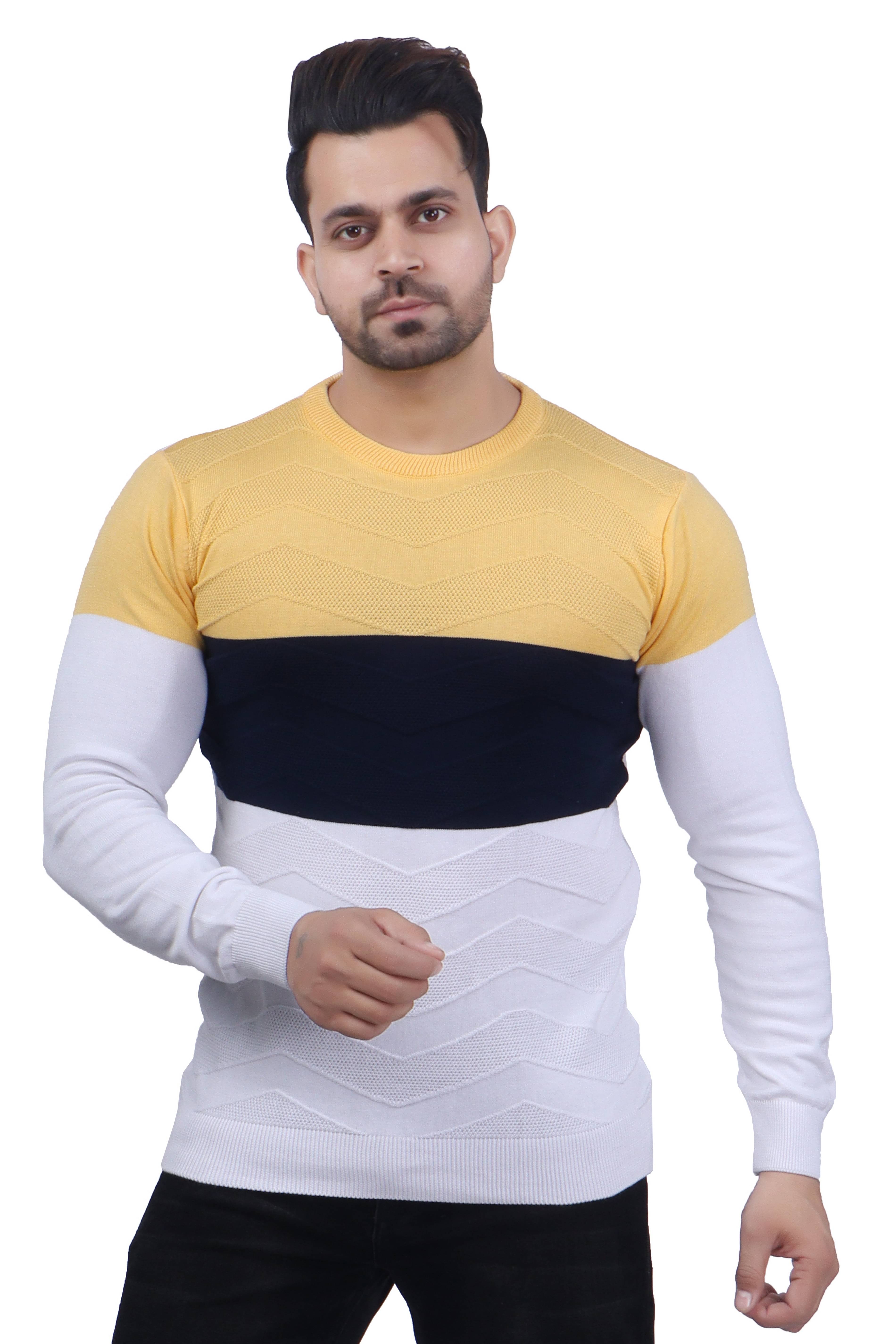     			FEVERFEW Cotton Blend Round Neck Men's Half Sleeves Pullover Sweater - Multi ( Pack of 1 )