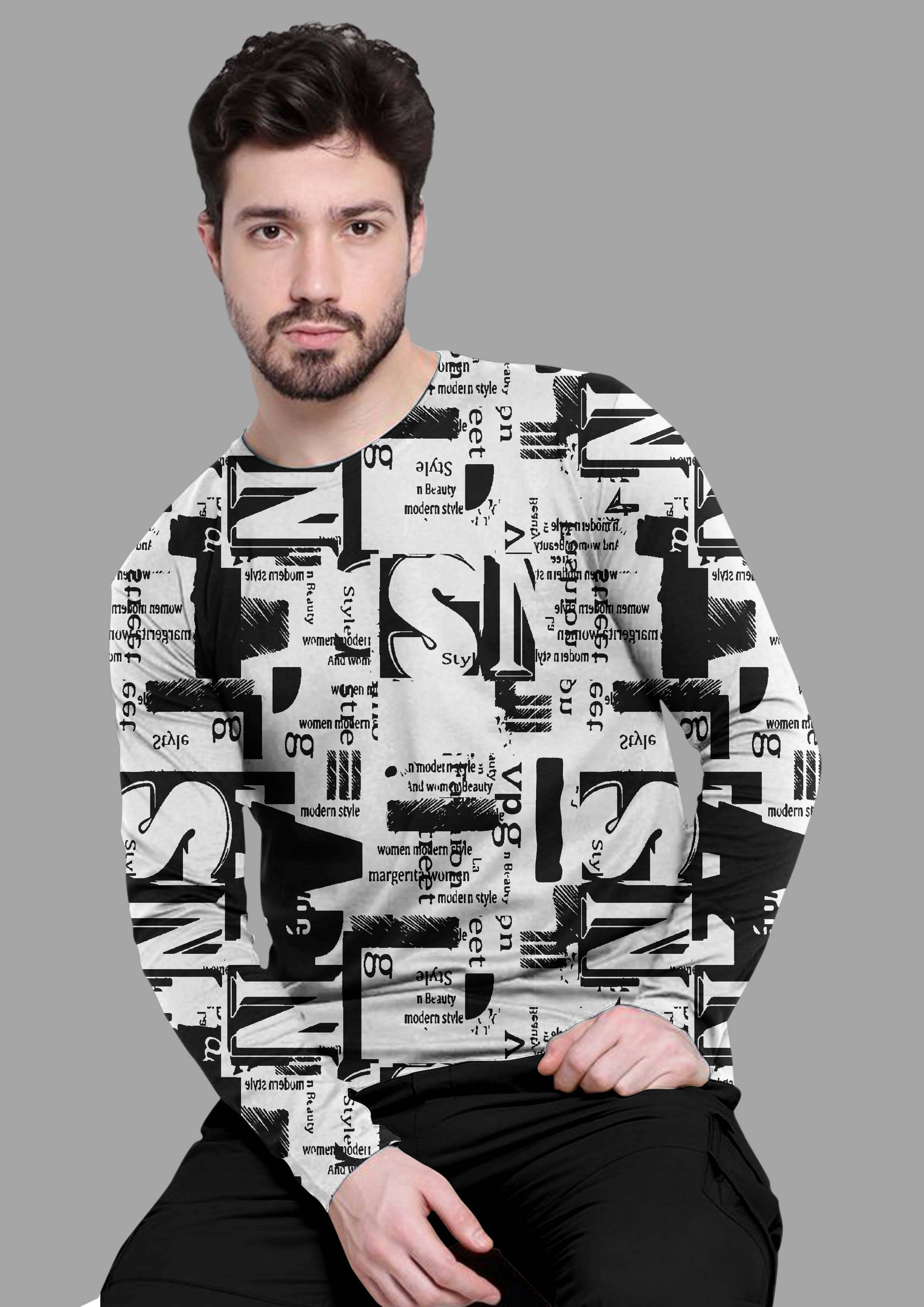     			FTX Polyester Regular Fit Printed Full Sleeves Men's Round T-Shirt - Black ( Pack of 1 )