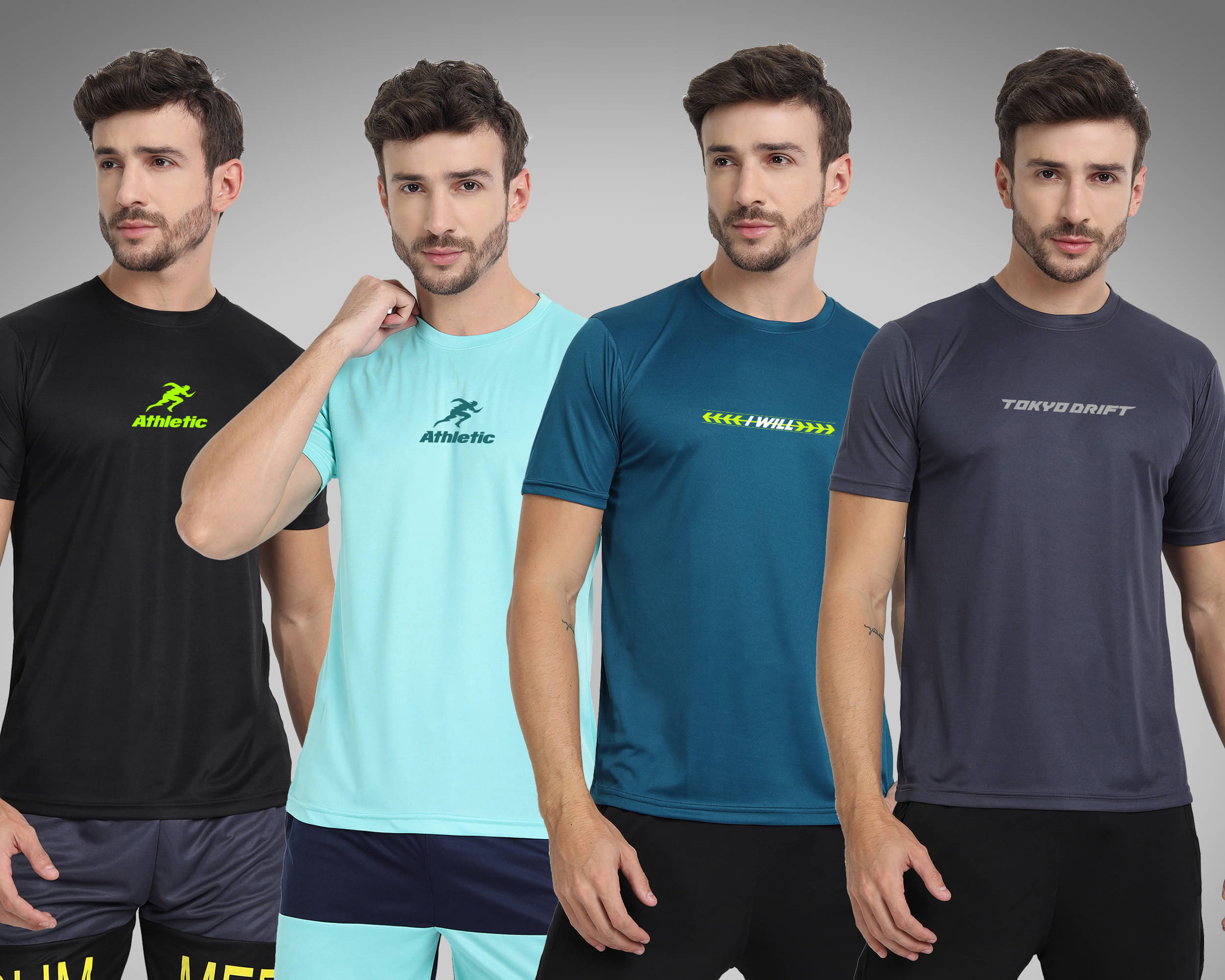     			FTX Polyester Regular Fit Printed Half Sleeves Men's Round T-Shirt - Aqua Blue ( Pack of 4 )