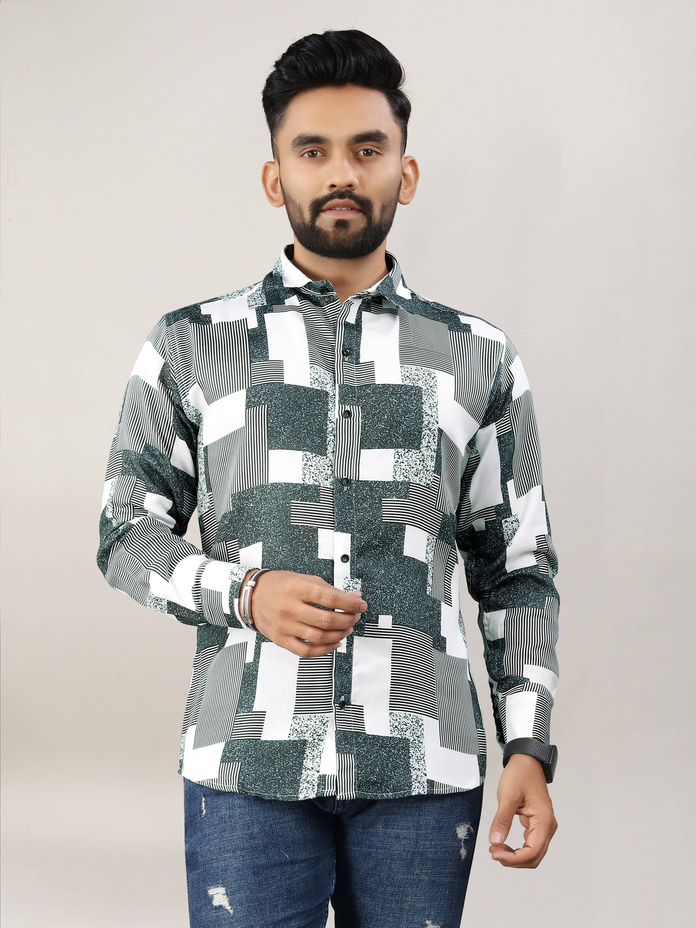     			Fashionfricks Cotton Flex Regular Fit Printed Full Sleeves Men's Casual Shirt - Green ( Pack of 1 )