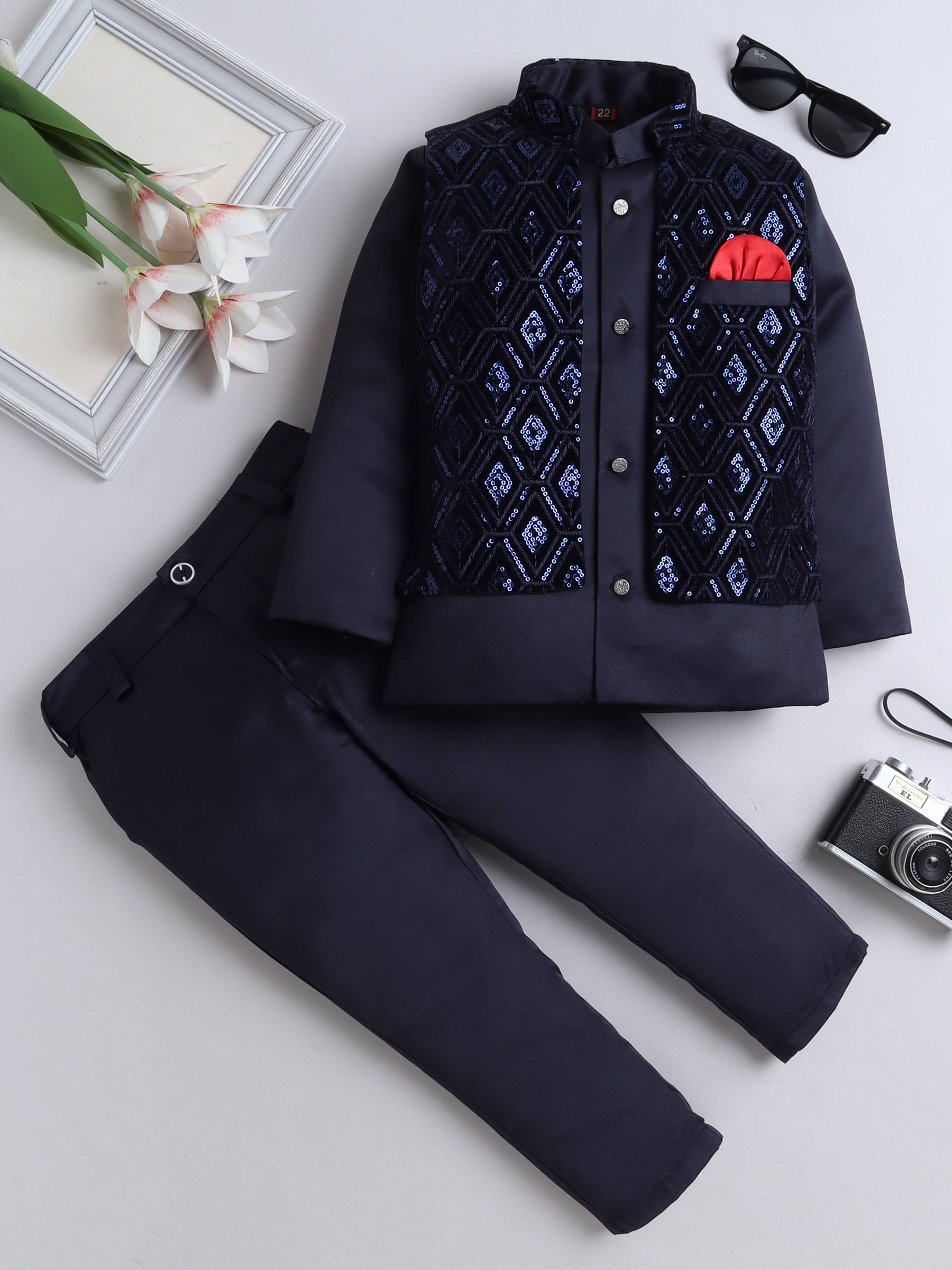     			Fourfolds Boys Polyester Suit ( Pack of 1 , Navy Blue )