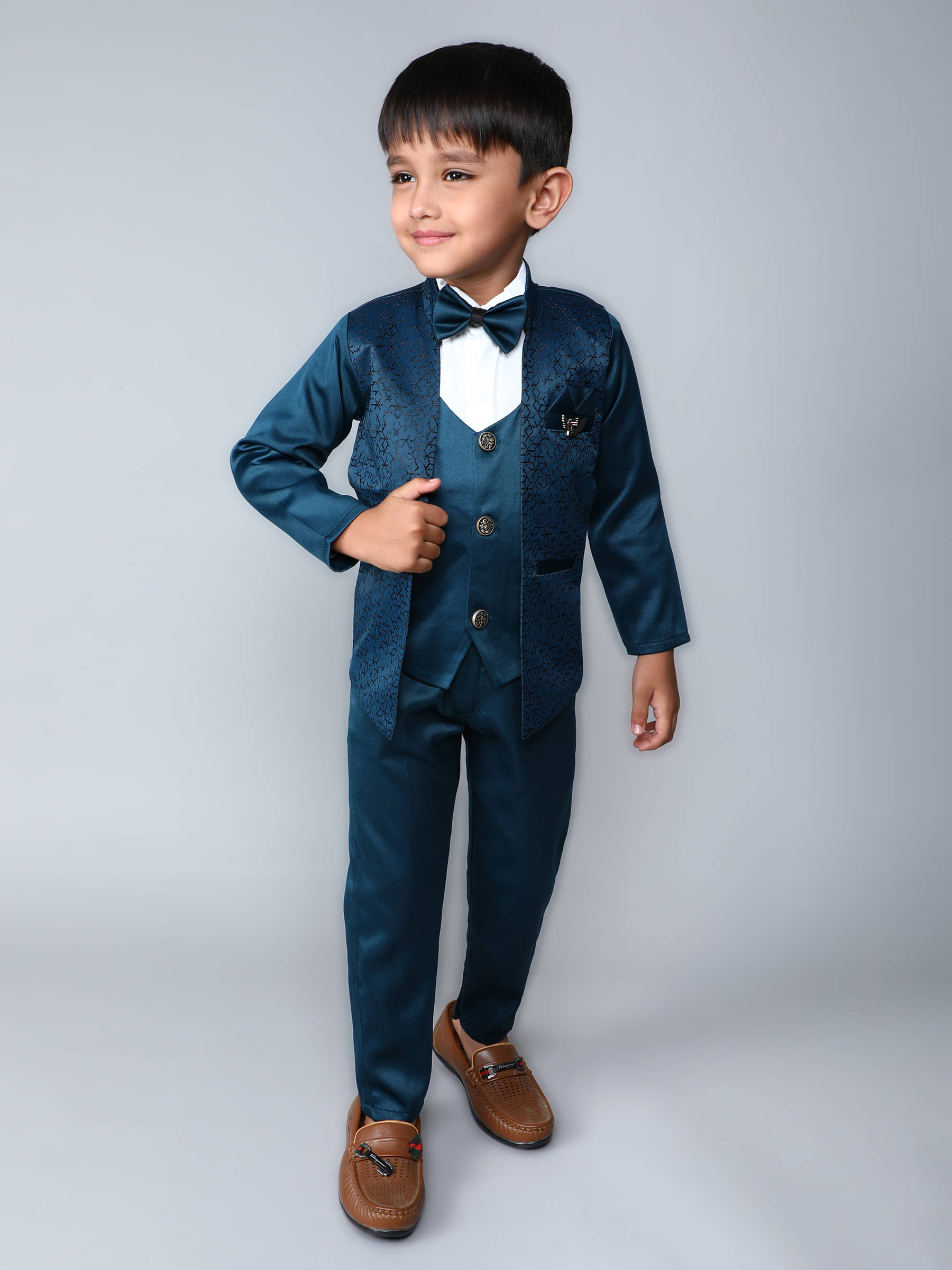     			Fourfolds Pack of 1 Boys Cotton Blend Shirt & Pants Set ( Turquoise )