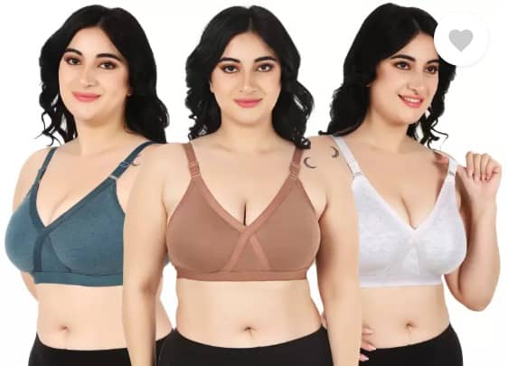 Funahme Pack of 3 Cotton Blend Non Padded Everyday Bra For Women ( Multicolor )