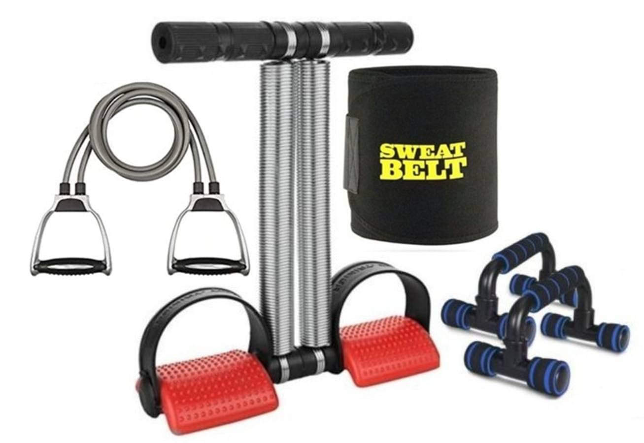     			HORSE FIT Double Spring Tummy Trimmer, Sweat Slim Belt, Push Up Bar and Double Toning Resistance BandHome Gym Exercise Equipment for Men & Women Best Fitness Combo