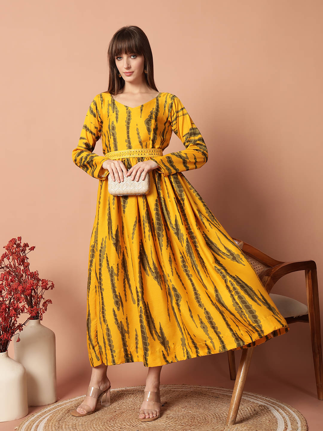     			JASH CREATION Women Cotton Blend Printed Fit & Flare Dress ( Yellow )