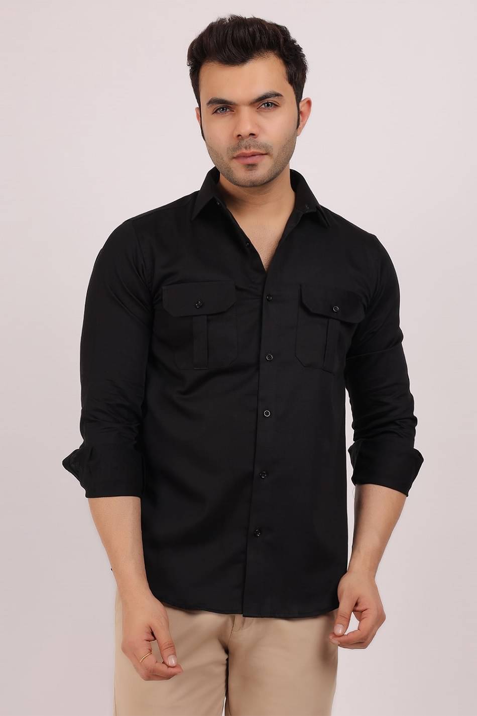 KITWELL Cotton Blend Regular Fit Solids Full Sleeves Men's Casual Shirt - Black ( Pack of 1 ) KITWELL Cotton Blend Regular Fit Solids Full Sleeves Men's Casual Shirt - Black ( Pack of 1 )