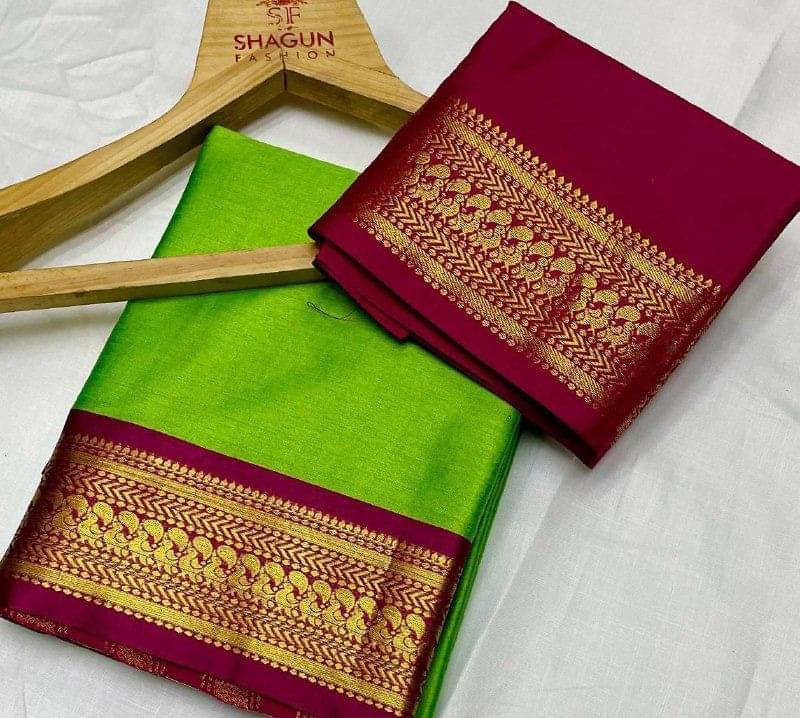     			KV Fashion Cotton Silk Woven Saree With Unstitched Blouse Piece ( Light Green )