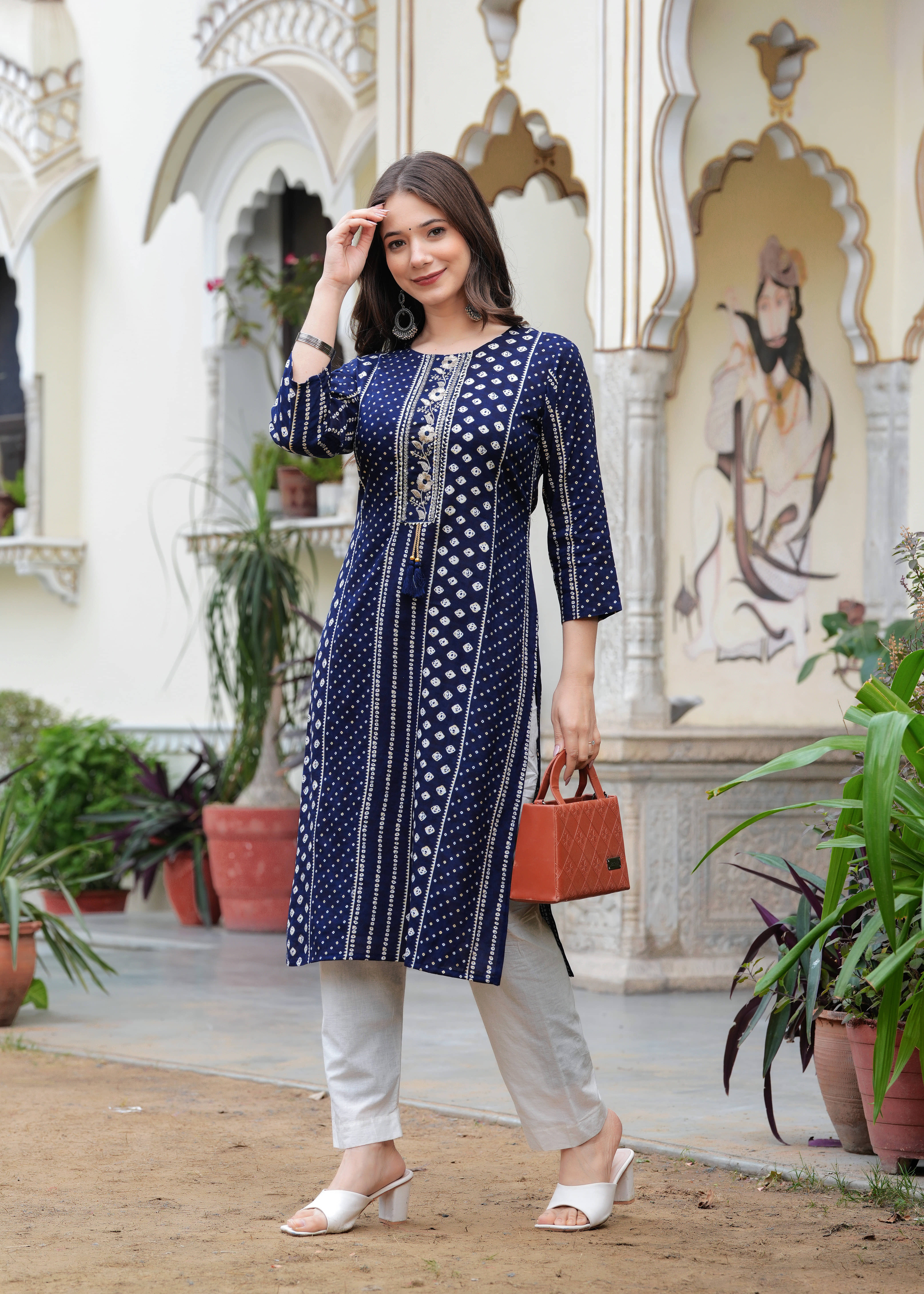 Kapadia Pack of 1 Rayon Embroidered Straight Women's Kurti - ( Navy ) - Kurtis, Tunics | Buy online on ZillyBuy