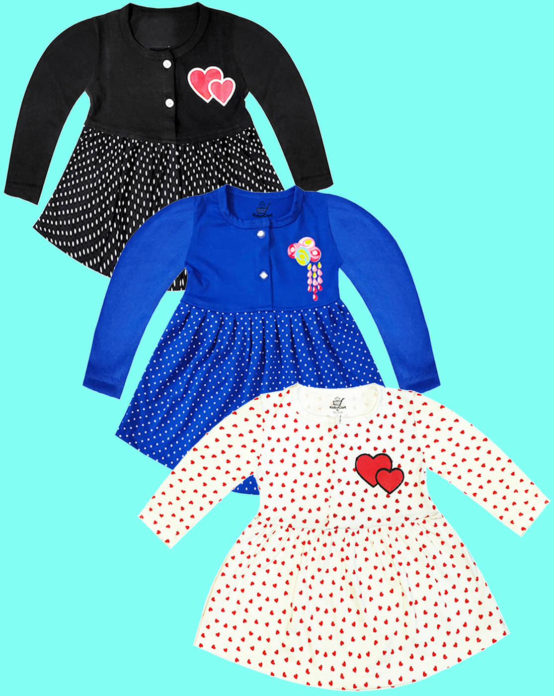 KidzzCart Pack of 3 Baby Girls Cotton Dress ( Multicolor 4 )