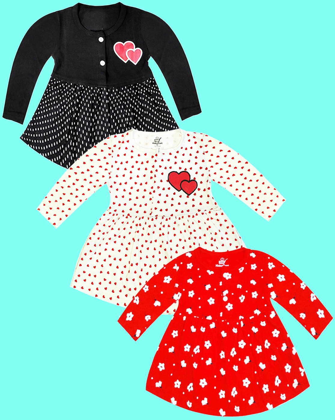     			KidzzCart Pack of 3 Baby Girls Cotton Dress ( Multicolor 2 )
