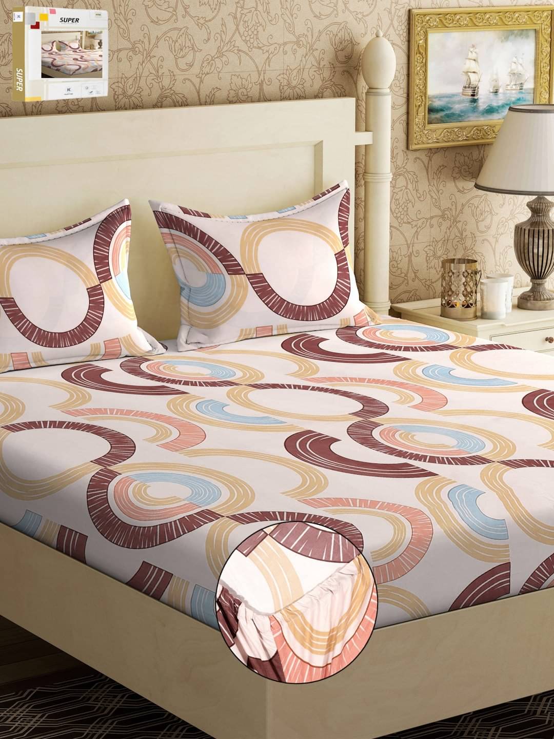 Klotthe Poly Cotton Abstract Fitted ( Double Bed ) - Beige Klotthe Poly Cotton Abstract Fitted ( Double Bed ) - Beige