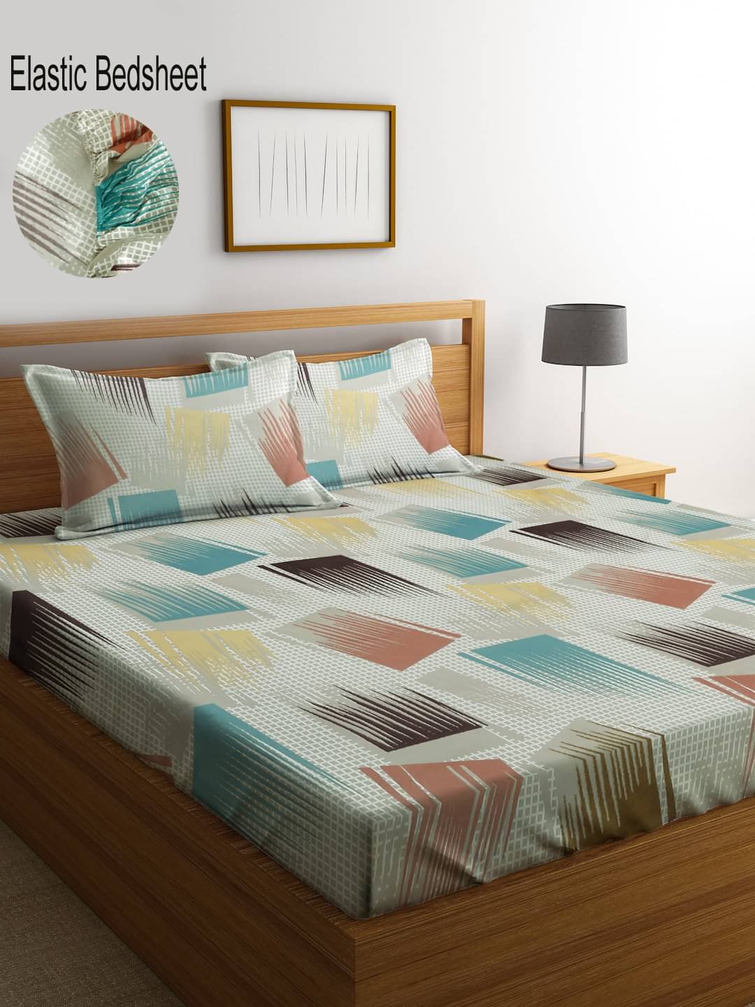     			Klotthe Poly Cotton Abstract Fitted ( Double Bed ) - Multi