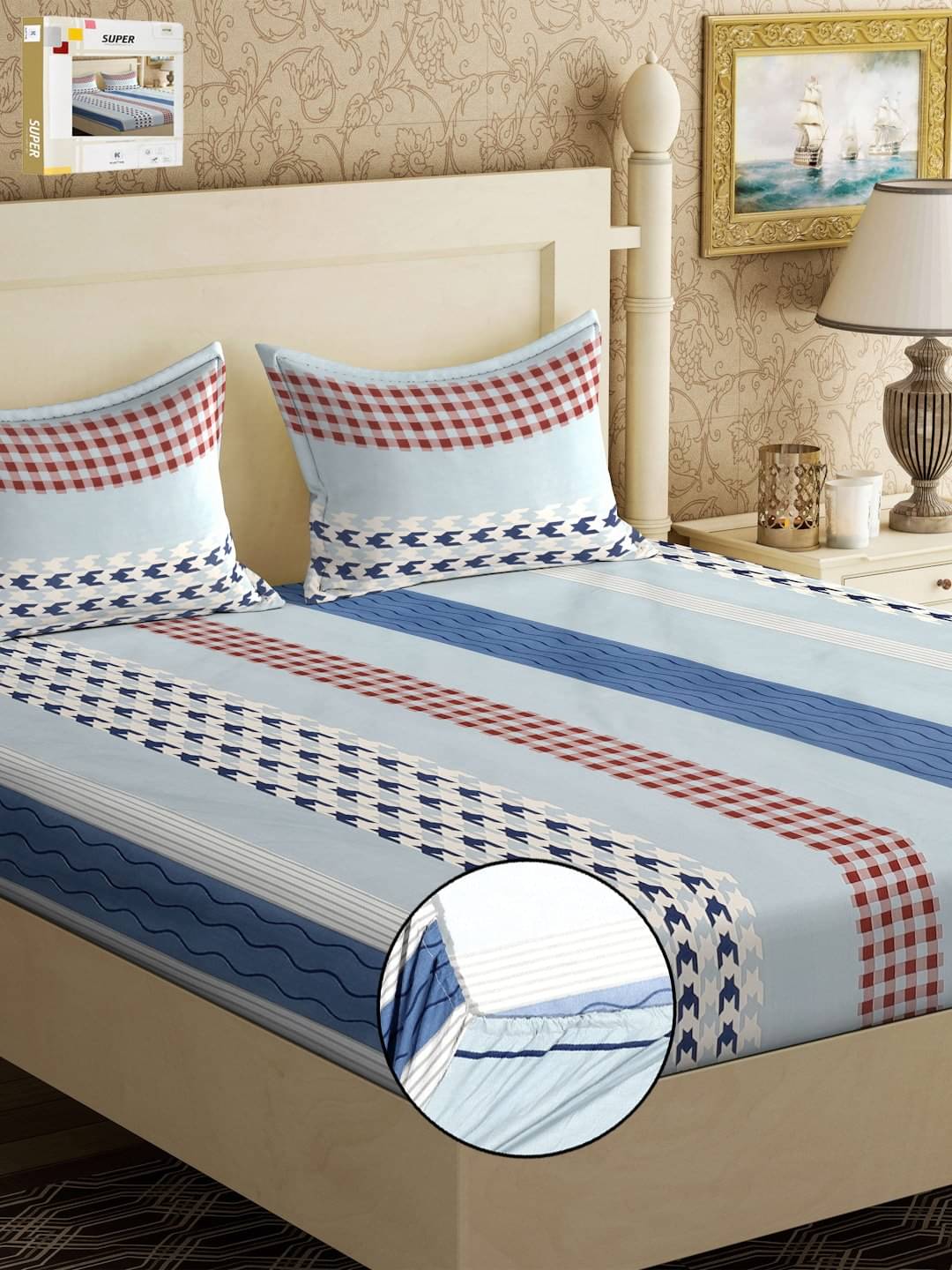 Klotthe Poly Cotton Abstract Fitted ( Double Bed ) - Multi Klotthe Poly Cotton Abstract Fitted ( Double Bed ) - Multi