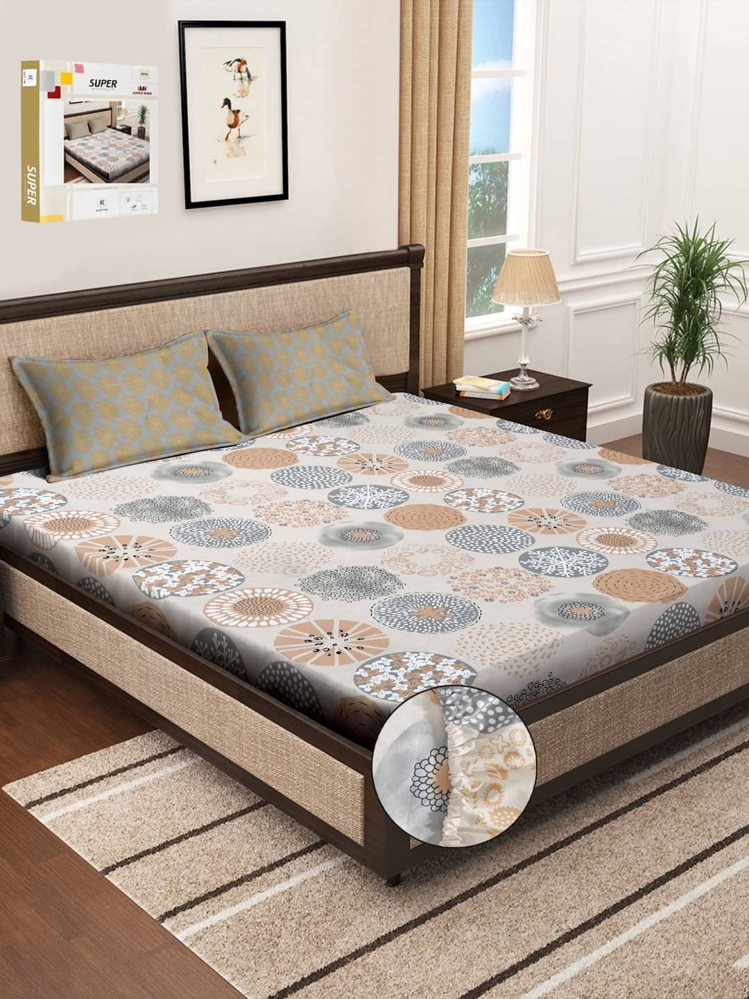 Klotthe Poly Cotton Ethnic Fitted ( Double Bed ) - Multi Klotthe Poly Cotton Ethnic Fitted ( Double Bed ) - Multi