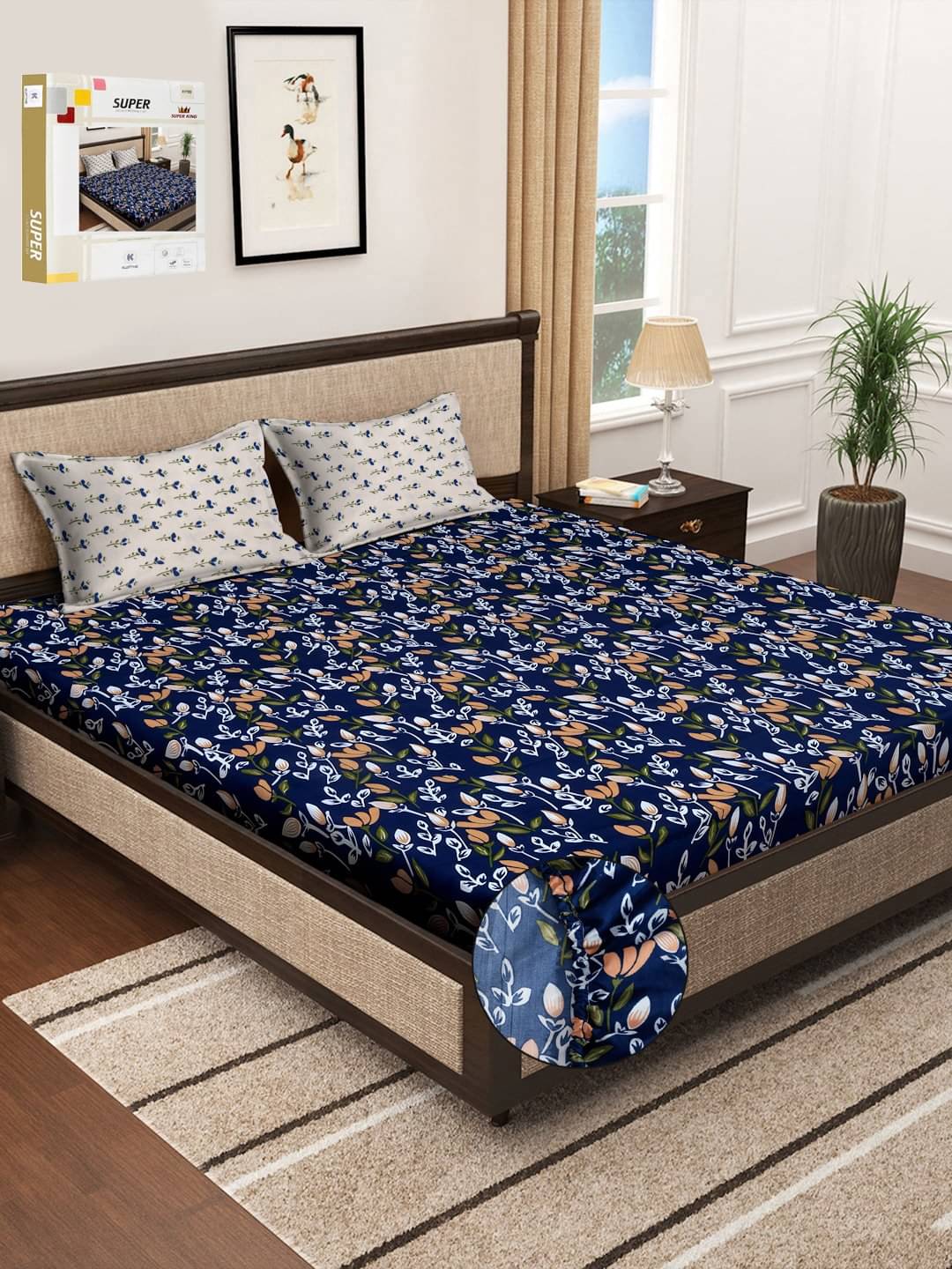 Klotthe Poly Cotton Floral Fitted ( Double Bed ) - Multi Klotthe Poly Cotton Floral Fitted ( Double Bed ) - Multi