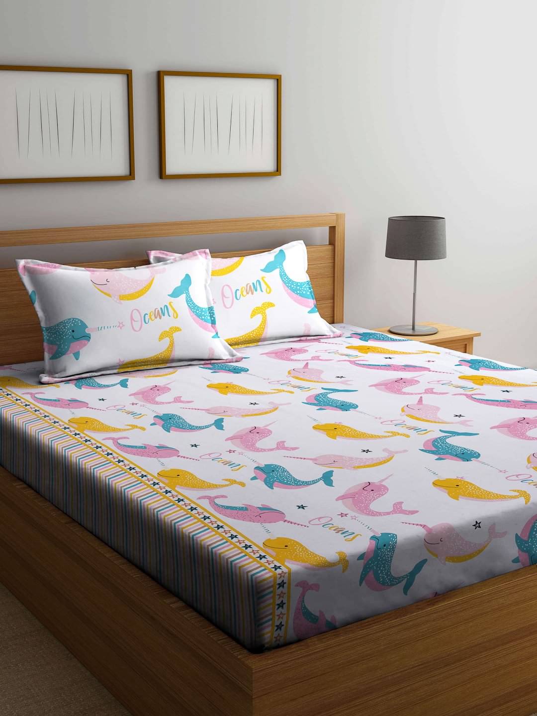     			Klotthe Poly Cotton Graphic Fitted ( Double Bed ) - Multi