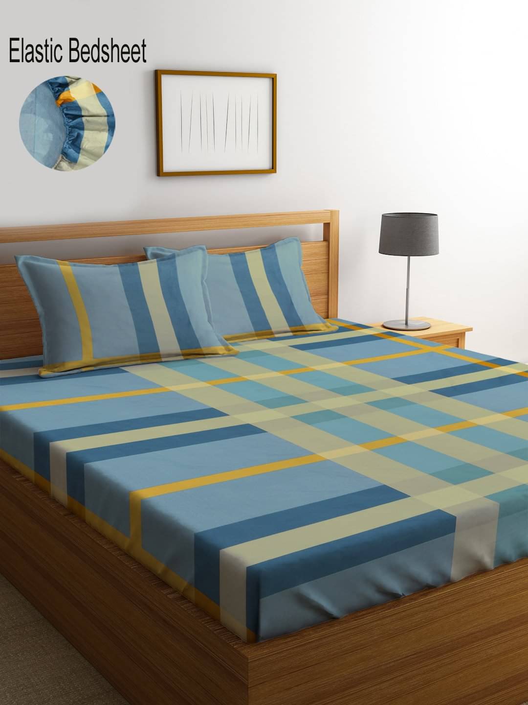 Klotthe Poly Cotton Vertical Striped Fitted ( Double Bed ) - Blue Klotthe Poly Cotton Vertical Striped Fitted ( Double Bed ) - Blue