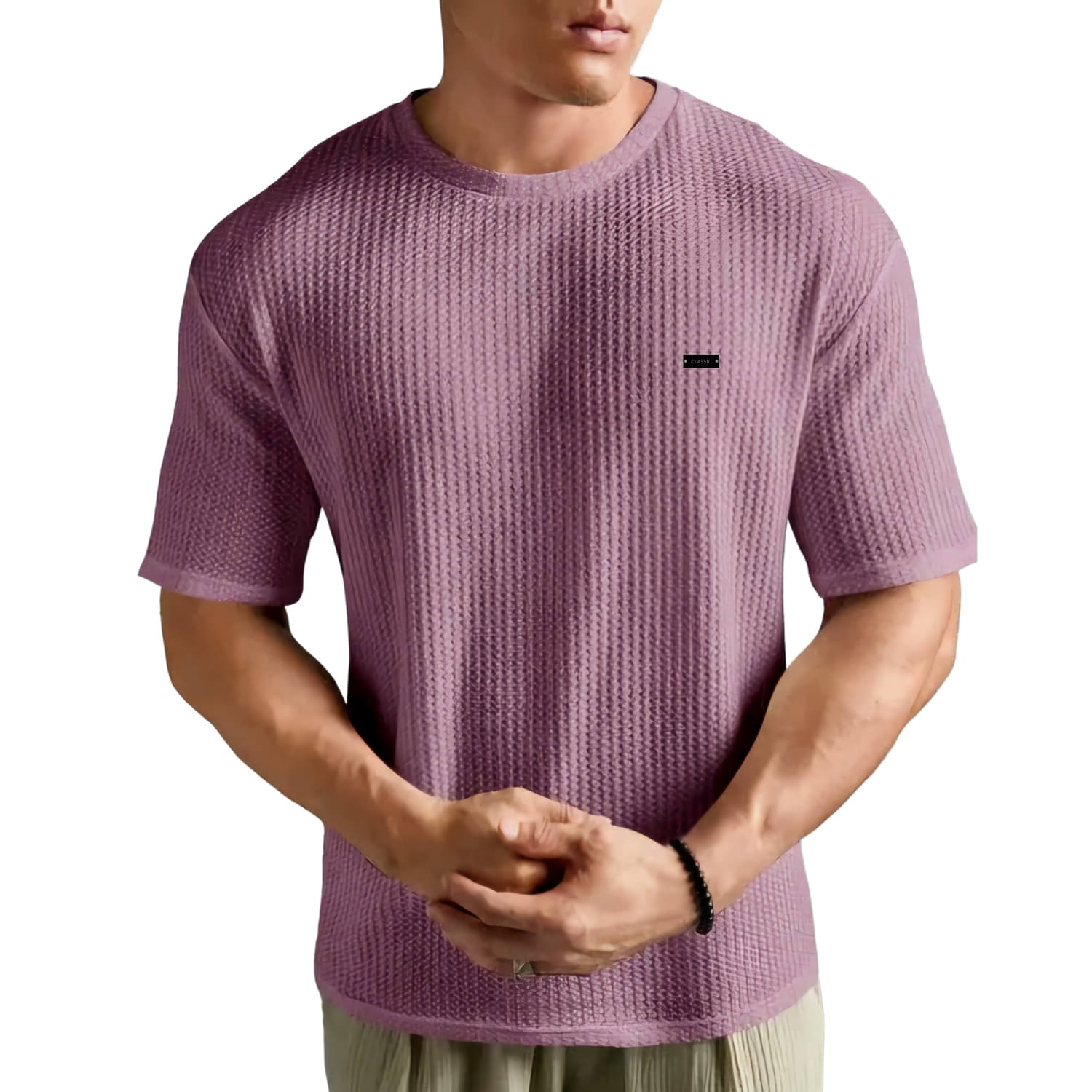     			Looks United Cotton Blend Regular Fit Solid Half Sleeves Men's Round T-Shirt - Pink ( Pack of 1 )